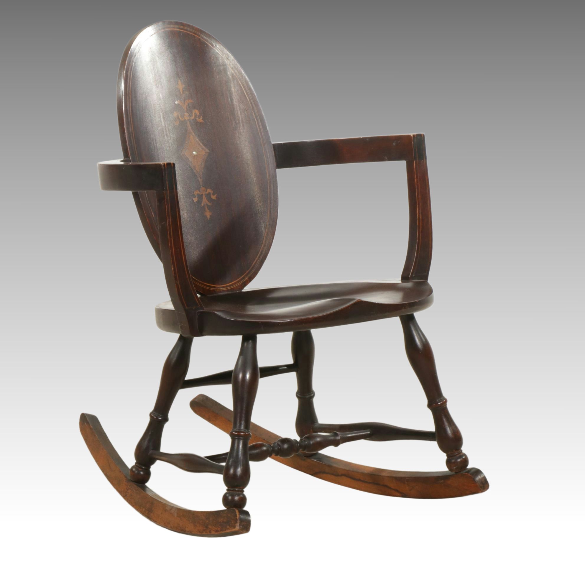 Edwardian Mahogany Oval Back Rocking Chair with Inlay Decoration