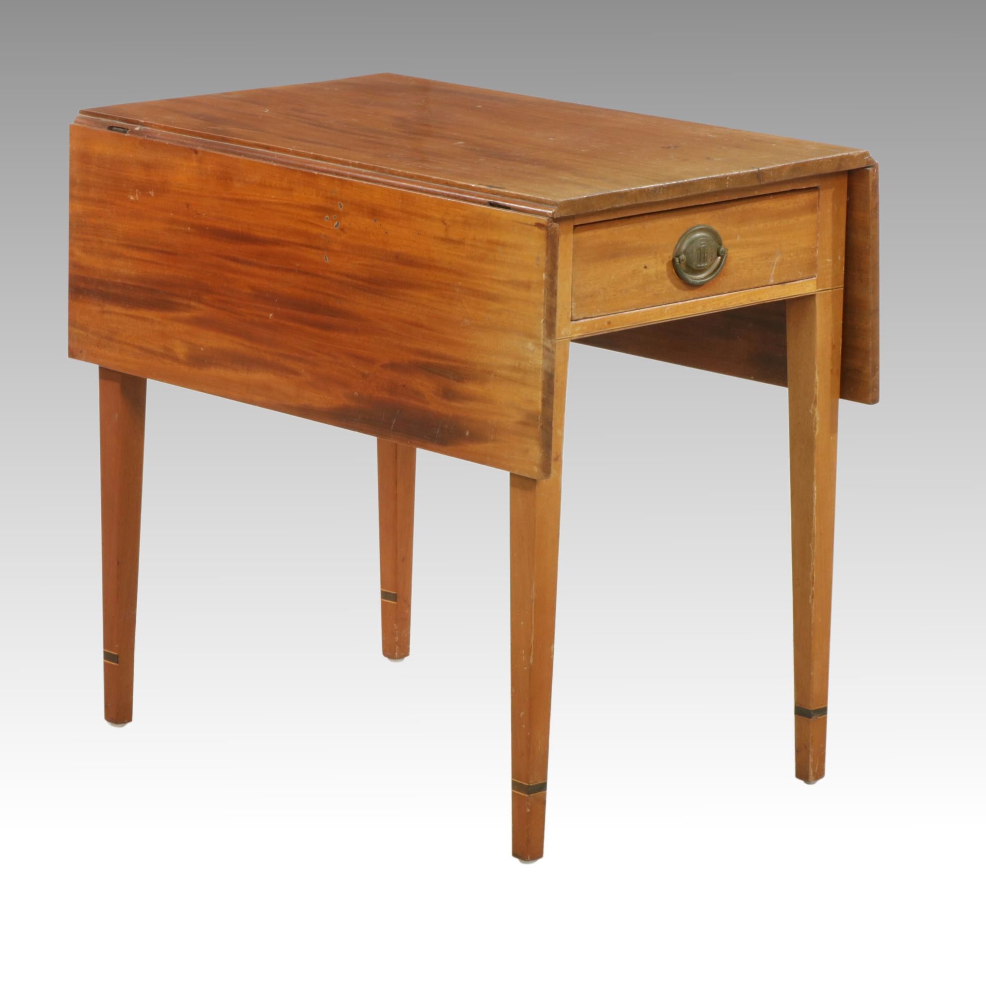 Mahogany Drop Leaf Work Table with String Inlay, Early 20th Century