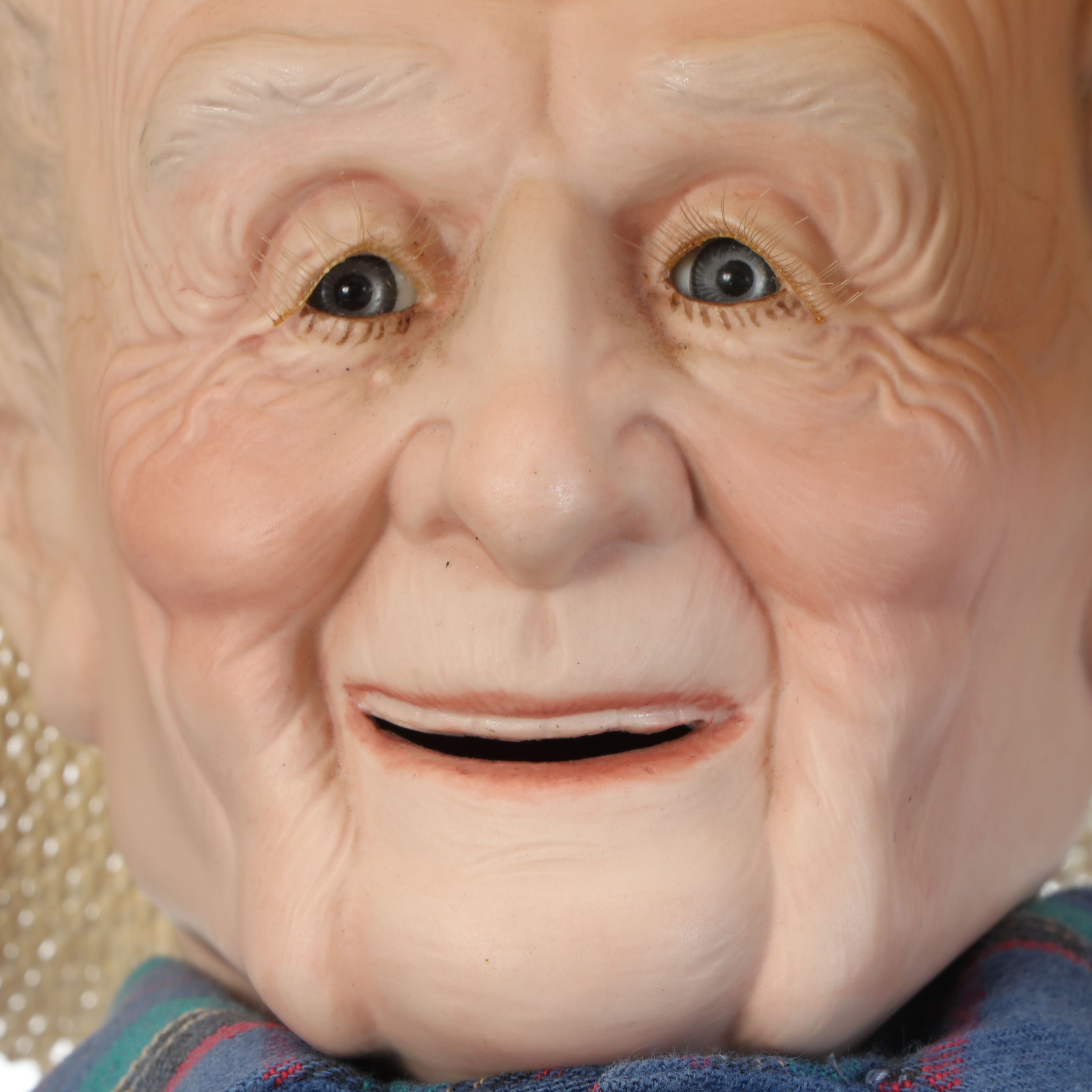 William Wallace "Grandpa" and "Grandma" Ceramic Dolls with Wood Chairs, 1989