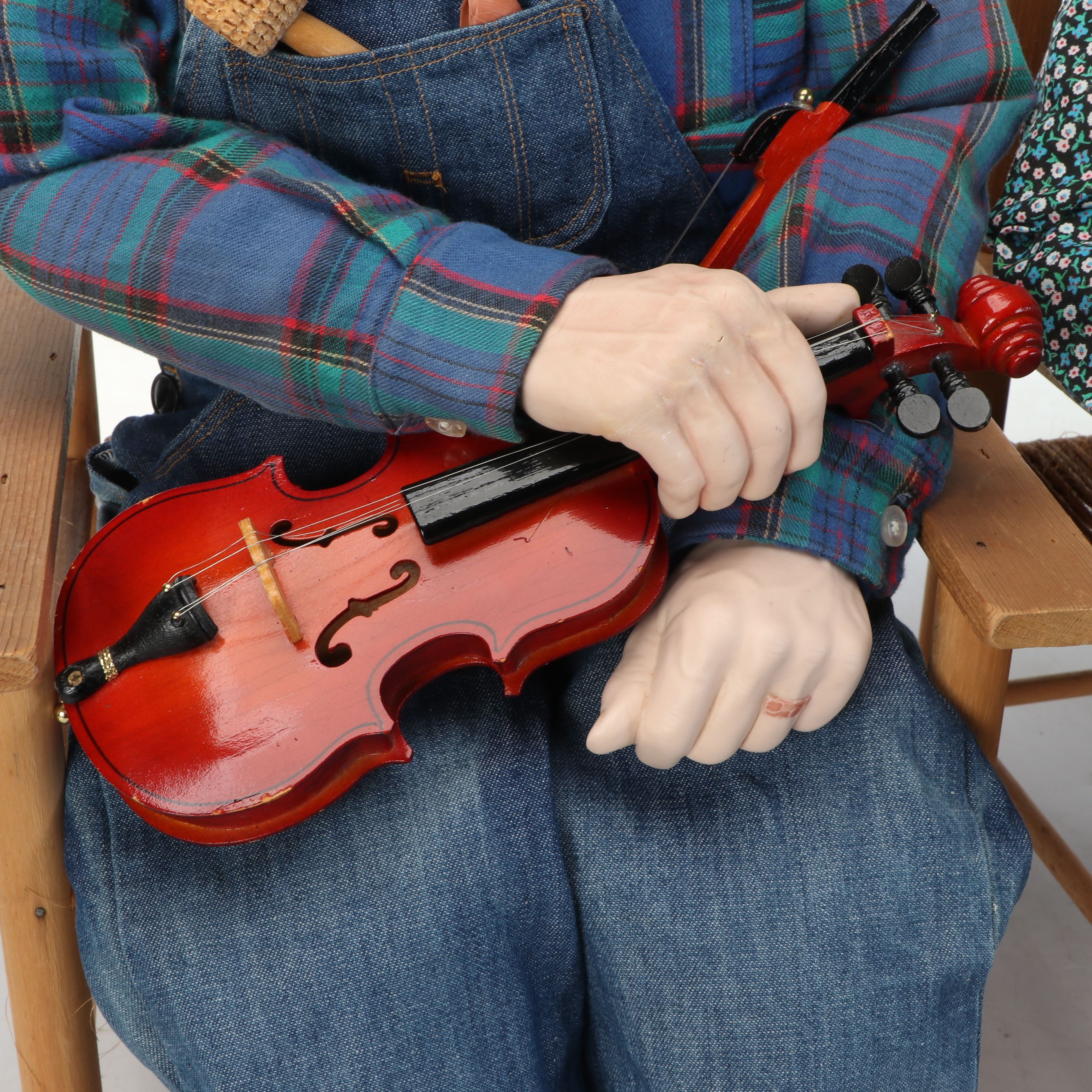 William Wallace "Grandpa" and "Grandma" Ceramic Dolls with Wood Chairs, 1989