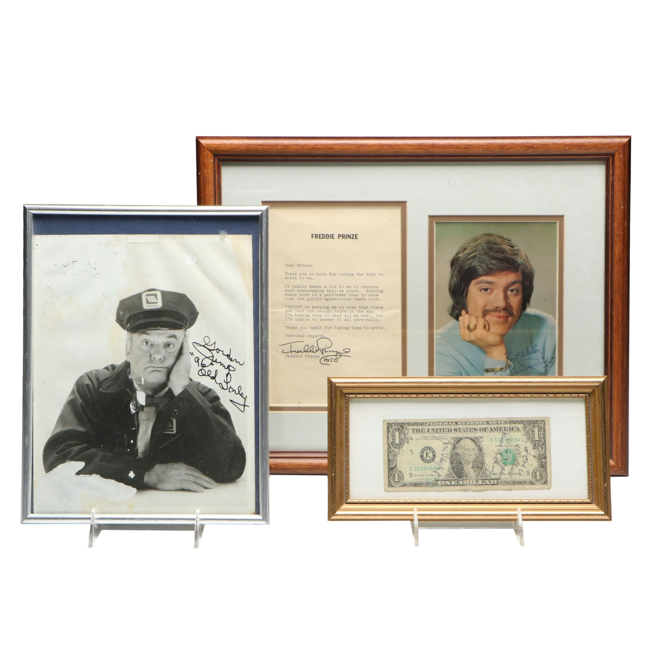 Freddie Prinze, Jon Voight and Gordon Jump Signed Portrait Prints and Dollar