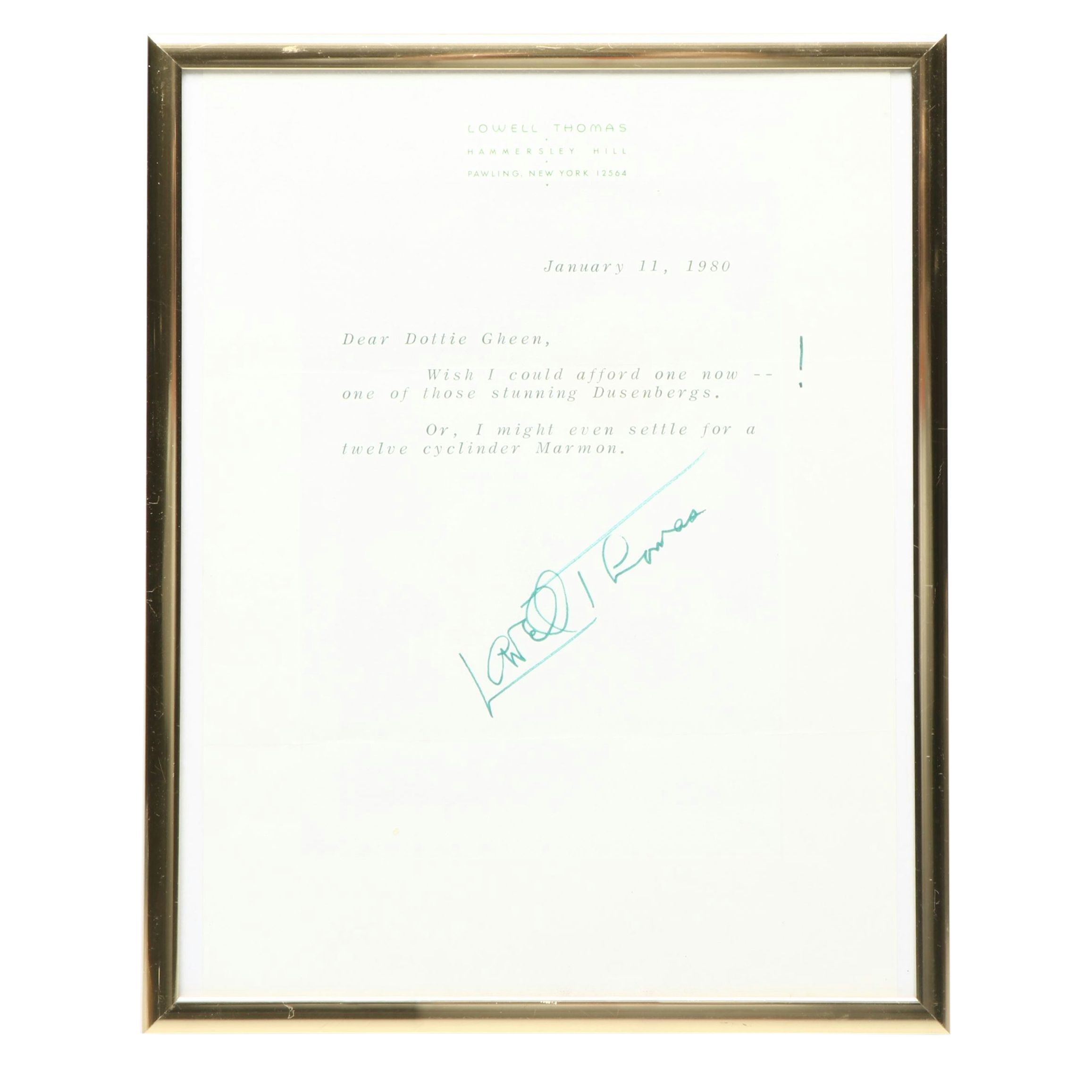 Robert Mitchum, Polly Bergen, Lowell Thomas and More Signed Prints and Letter