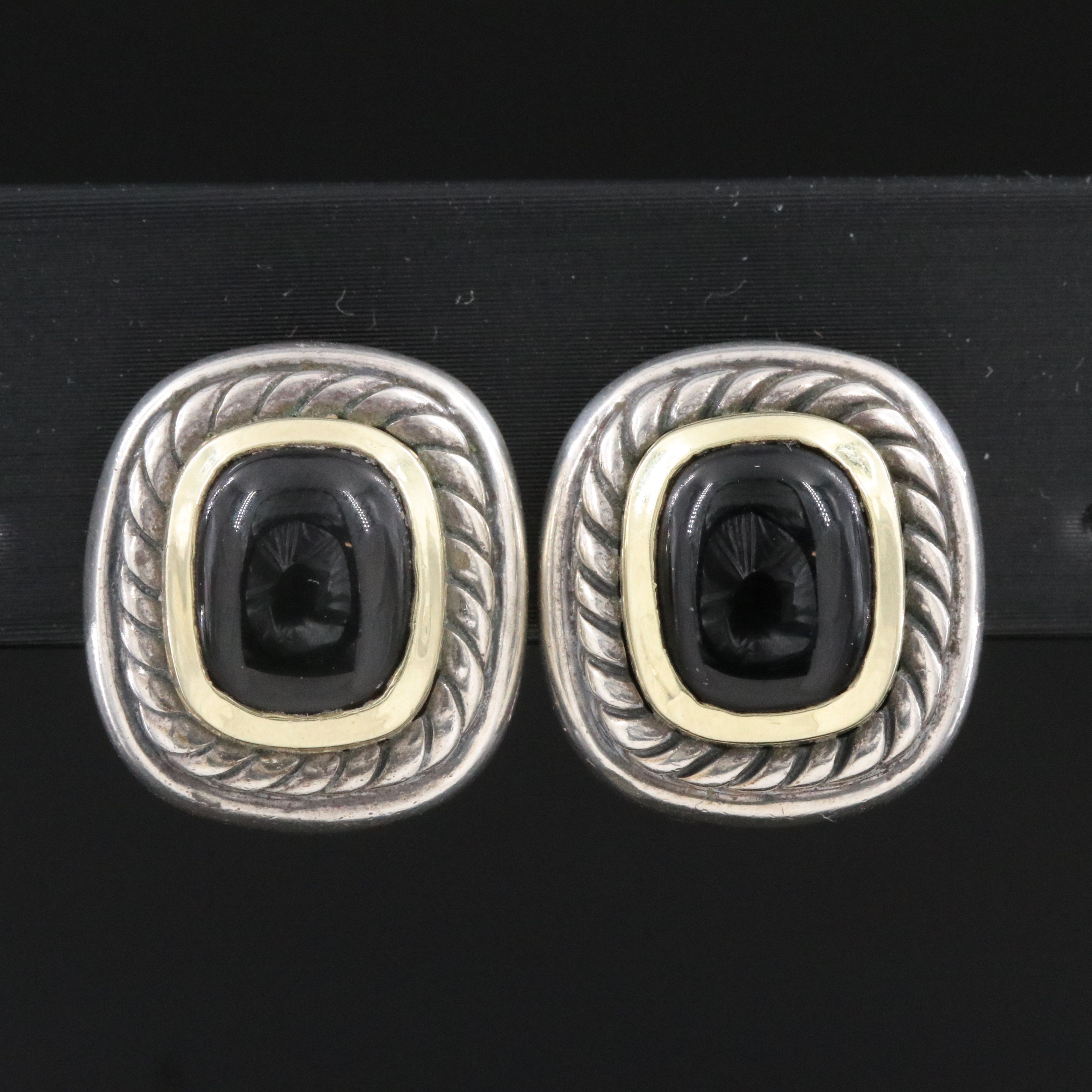 David Yurman Albion Sterling and Black Onyx Earrings with 18K Accents