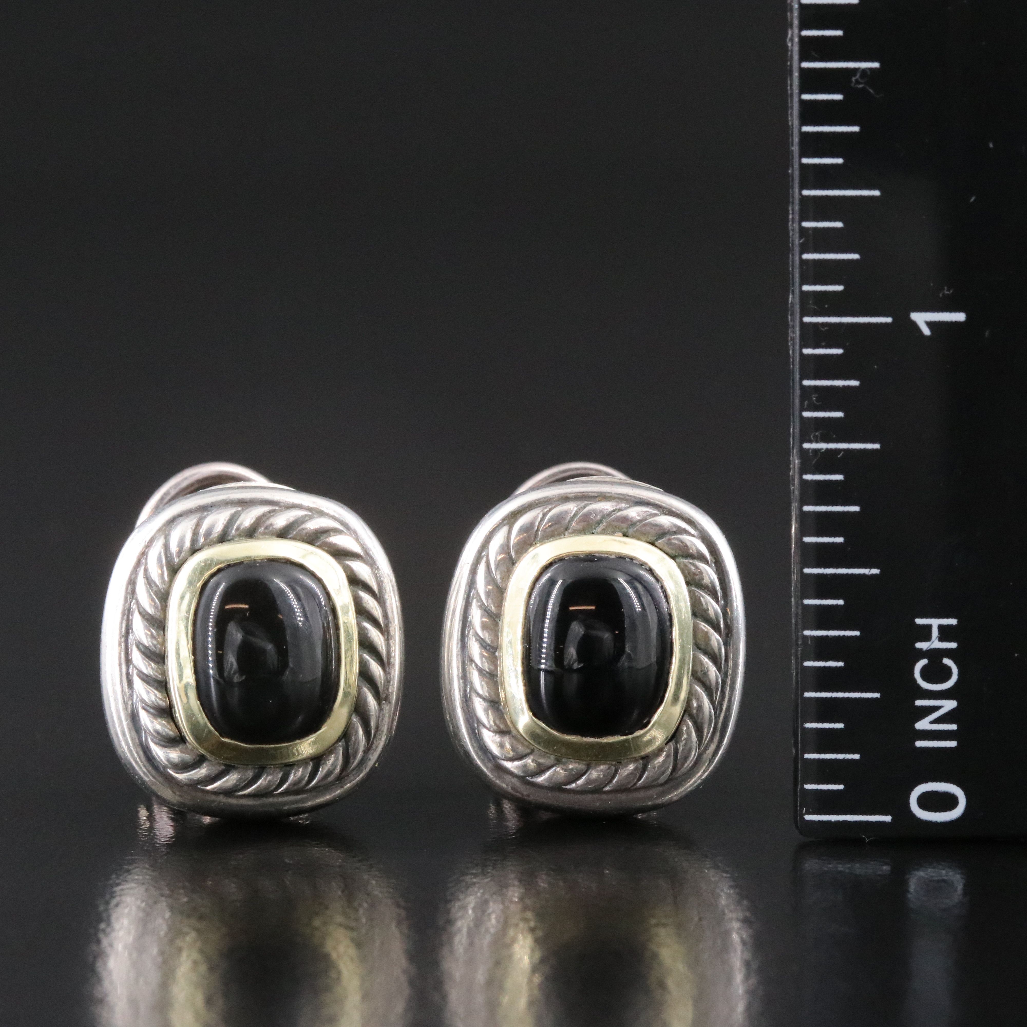 David Yurman Albion Sterling and Black Onyx Earrings with 18K Accents