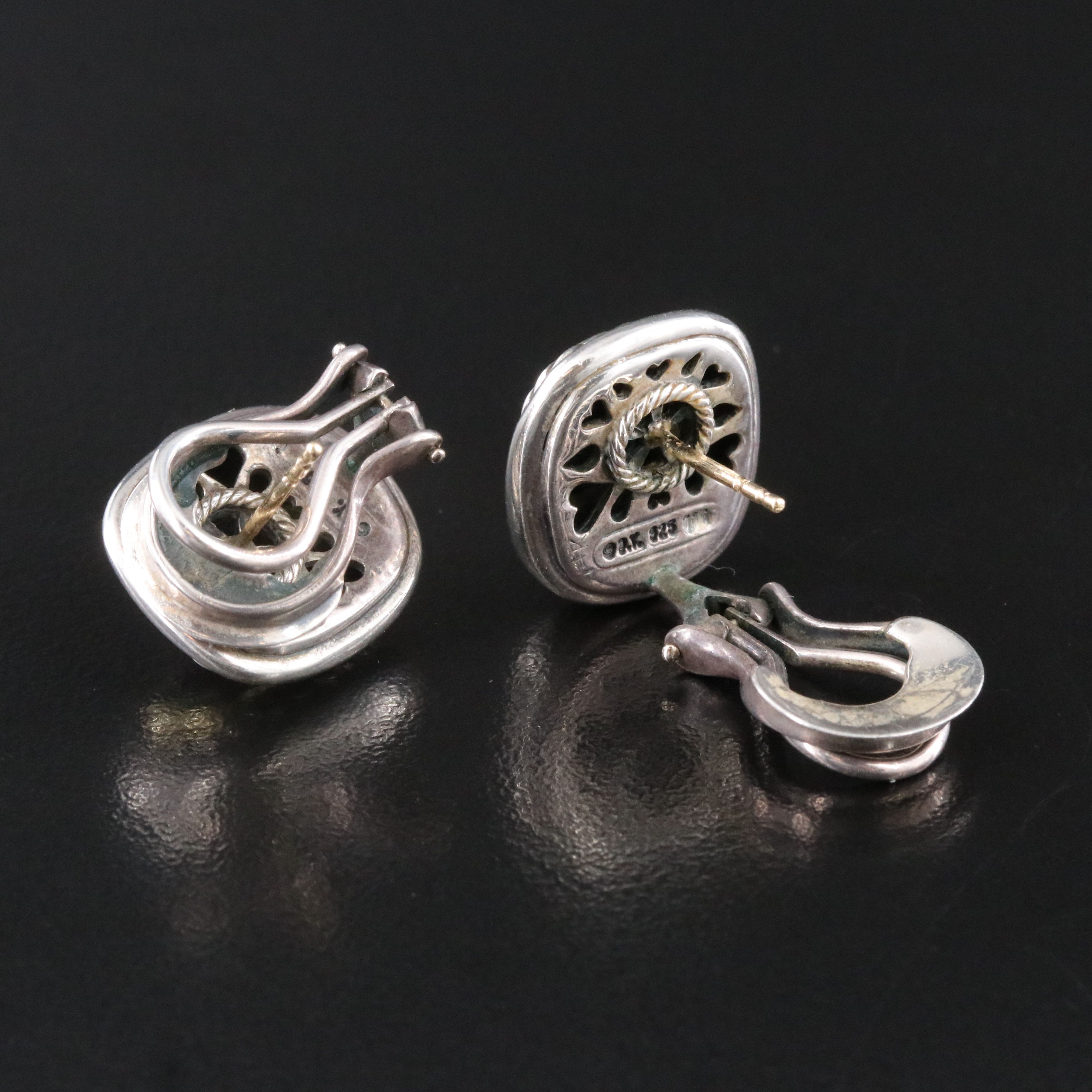 David Yurman Albion Sterling and Black Onyx Earrings with 18K Accents