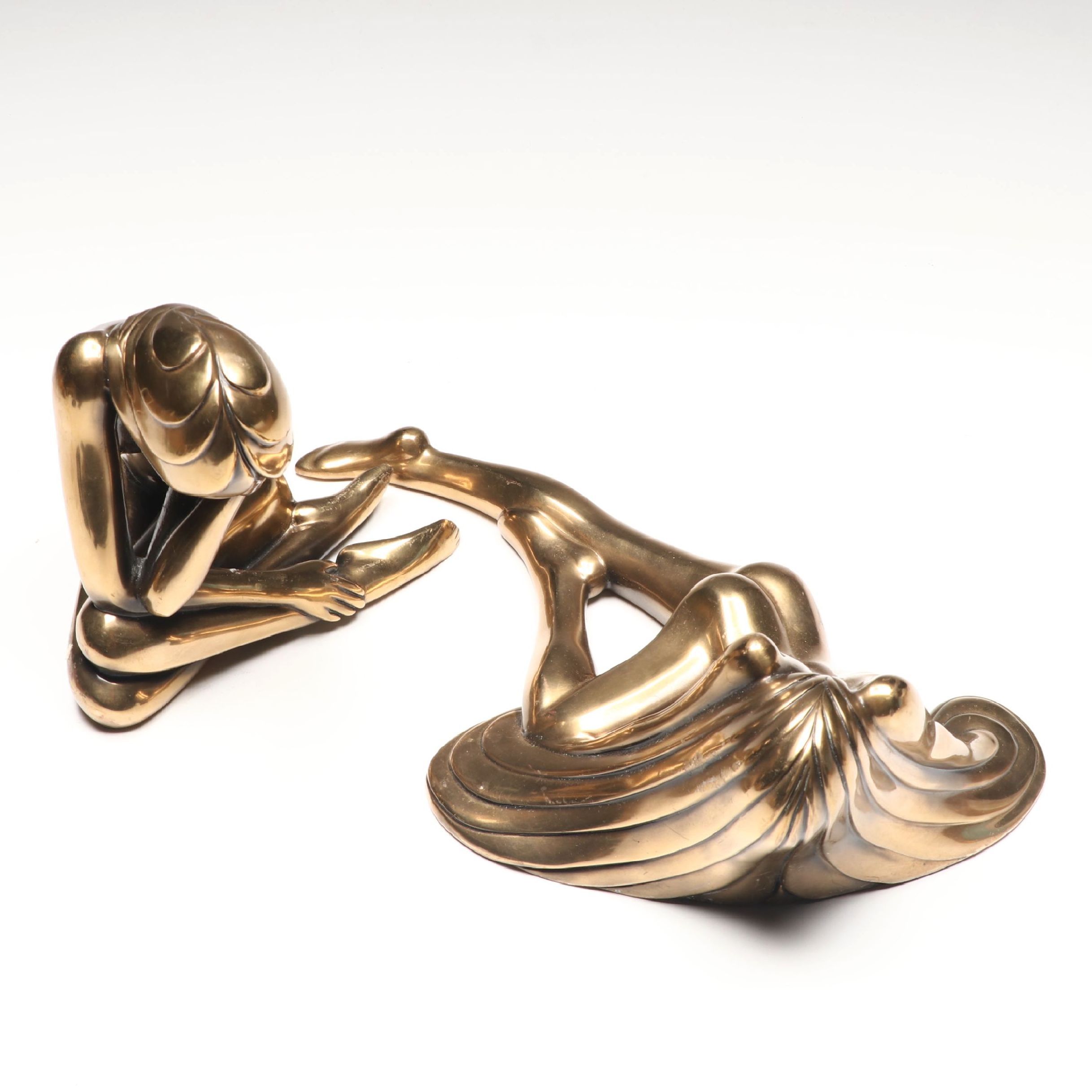 Tom Bennett "Reflections" and "Peaceful" Bronze Nude Sculptures, c. 1983