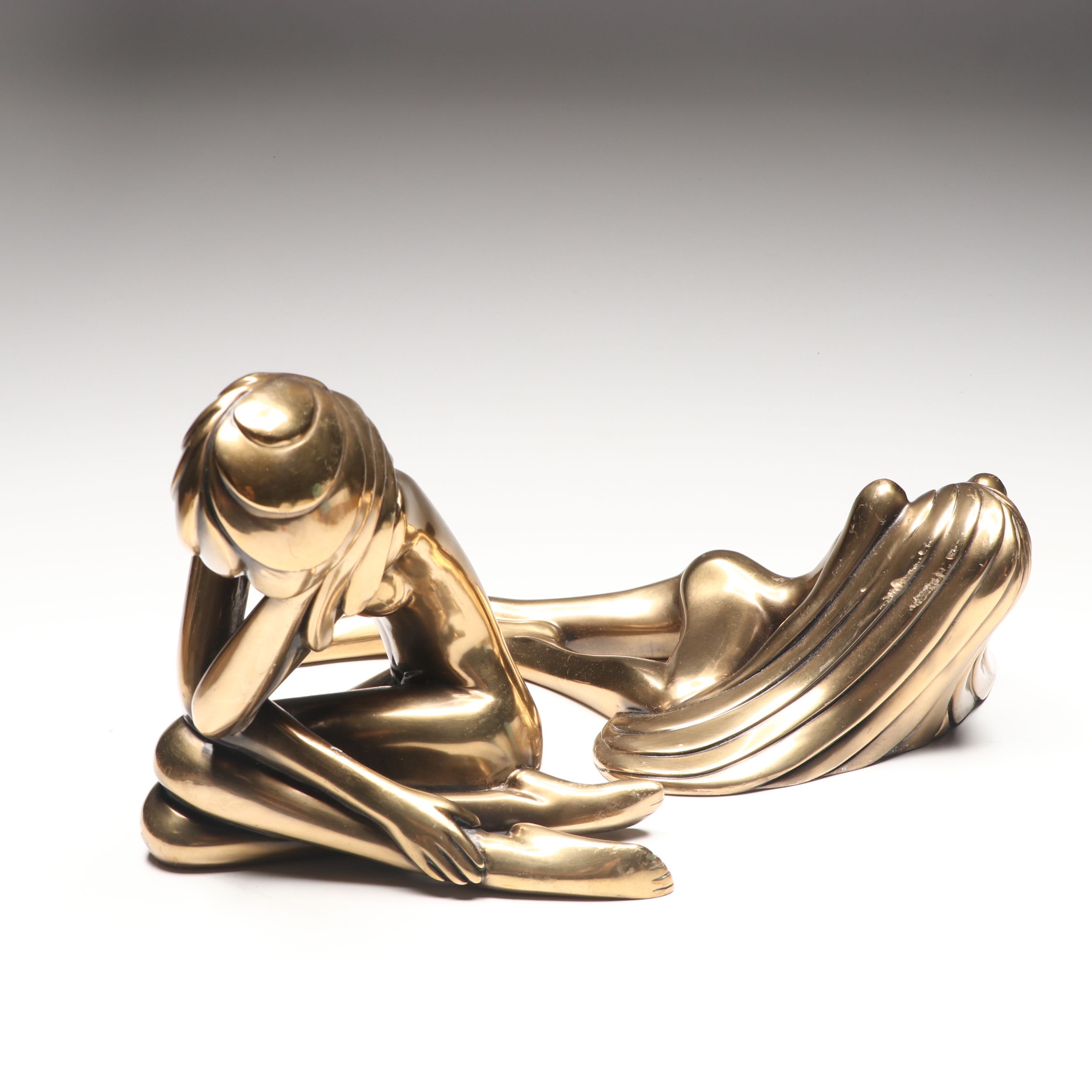 Tom Bennett "Reflections" and "Peaceful" Bronze Nude Sculptures, c. 1983