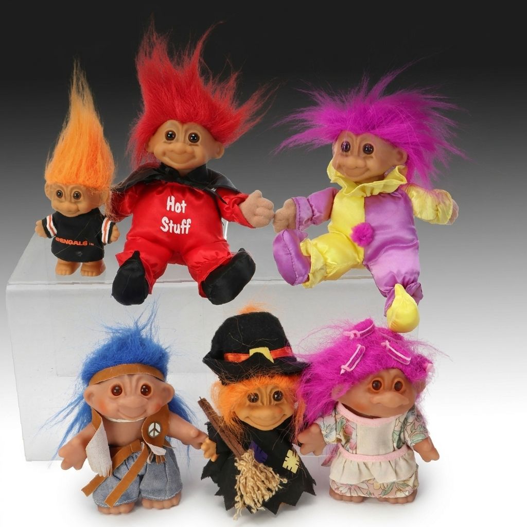 Russ Berrie "Bengals" and "Hot Stuff" with Other Troll Dolls