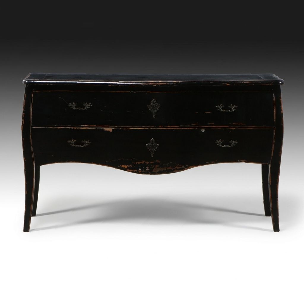 French Provincial Style Black Painted Bombé Commode, Mid to Late 20th Century