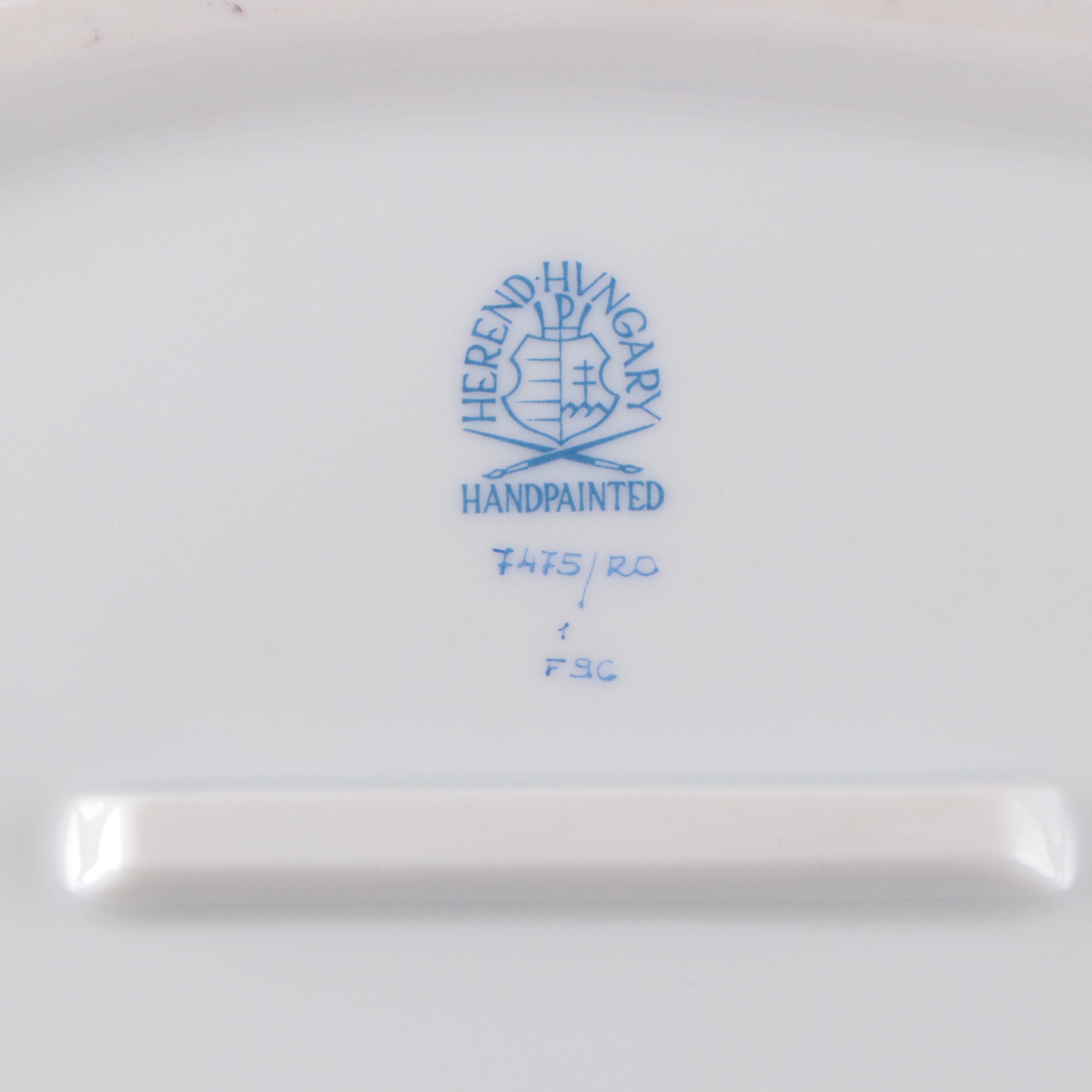 Herend "Rothschild Bird" Porcelain Lattice Basket, 1996