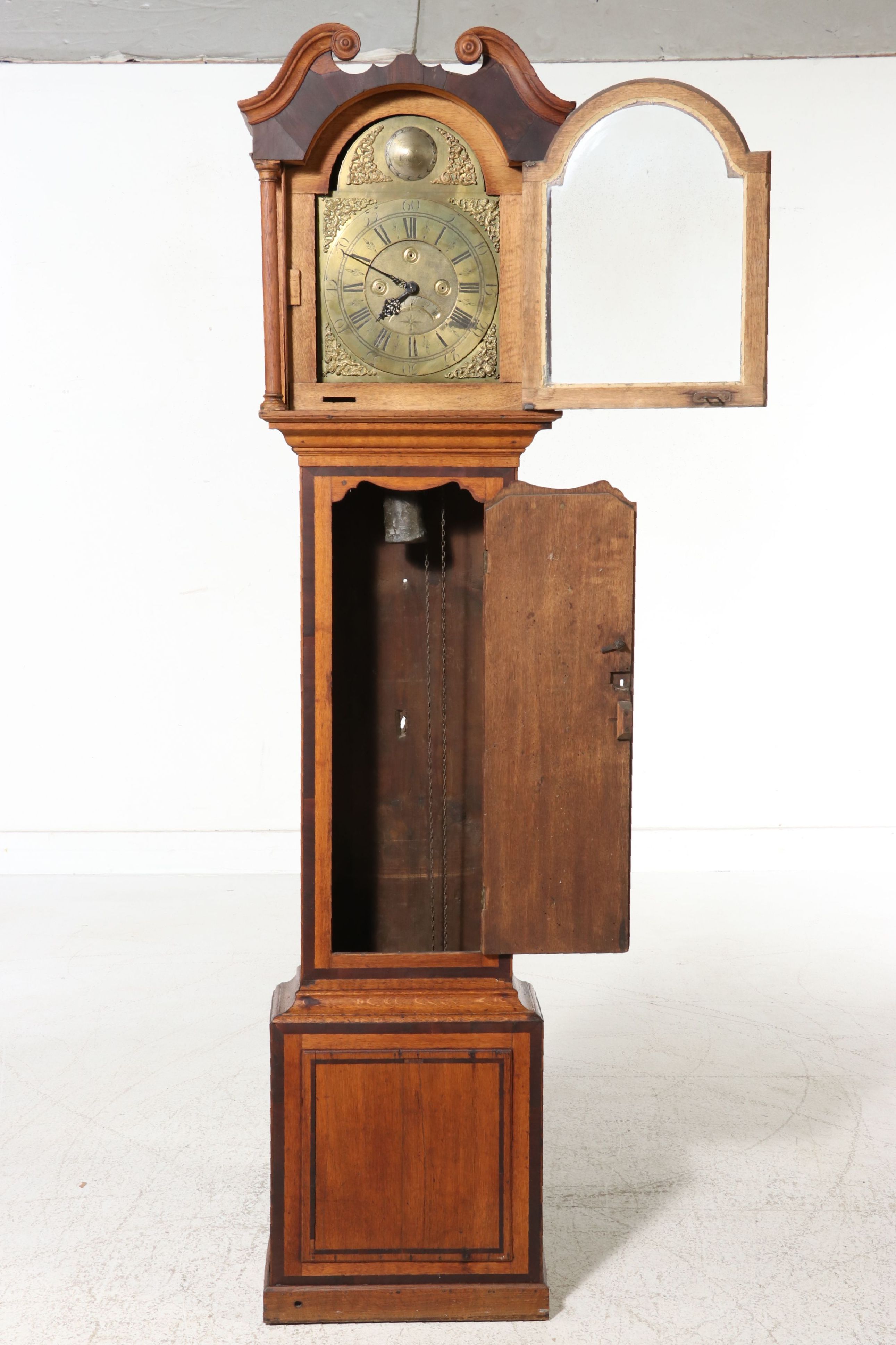 Samuel Lawson "Kighley" English Regency Oak and Walnut Longcase Clock, 18th C.