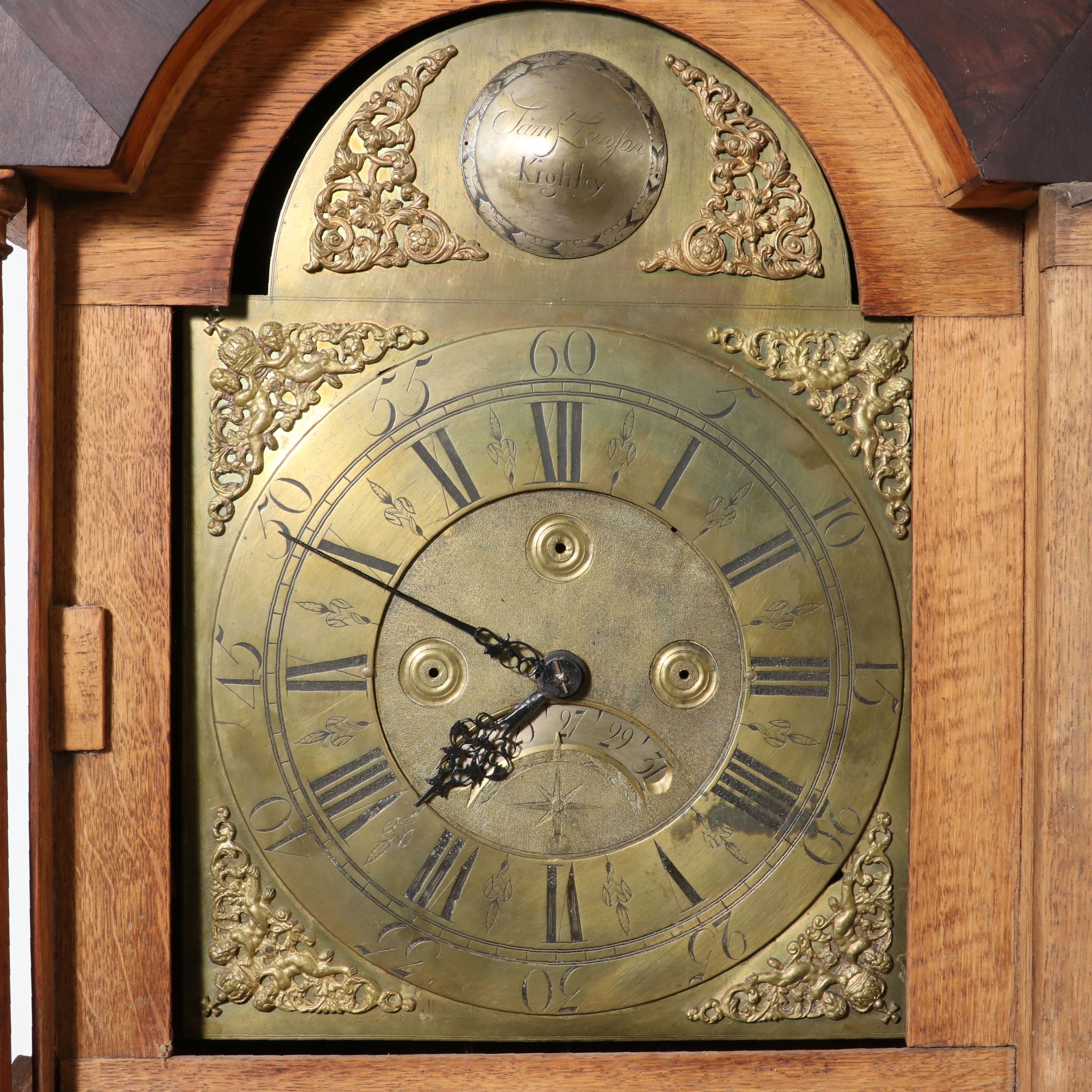 Samuel Lawson "Kighley" English Regency Oak and Walnut Longcase Clock, 18th C.