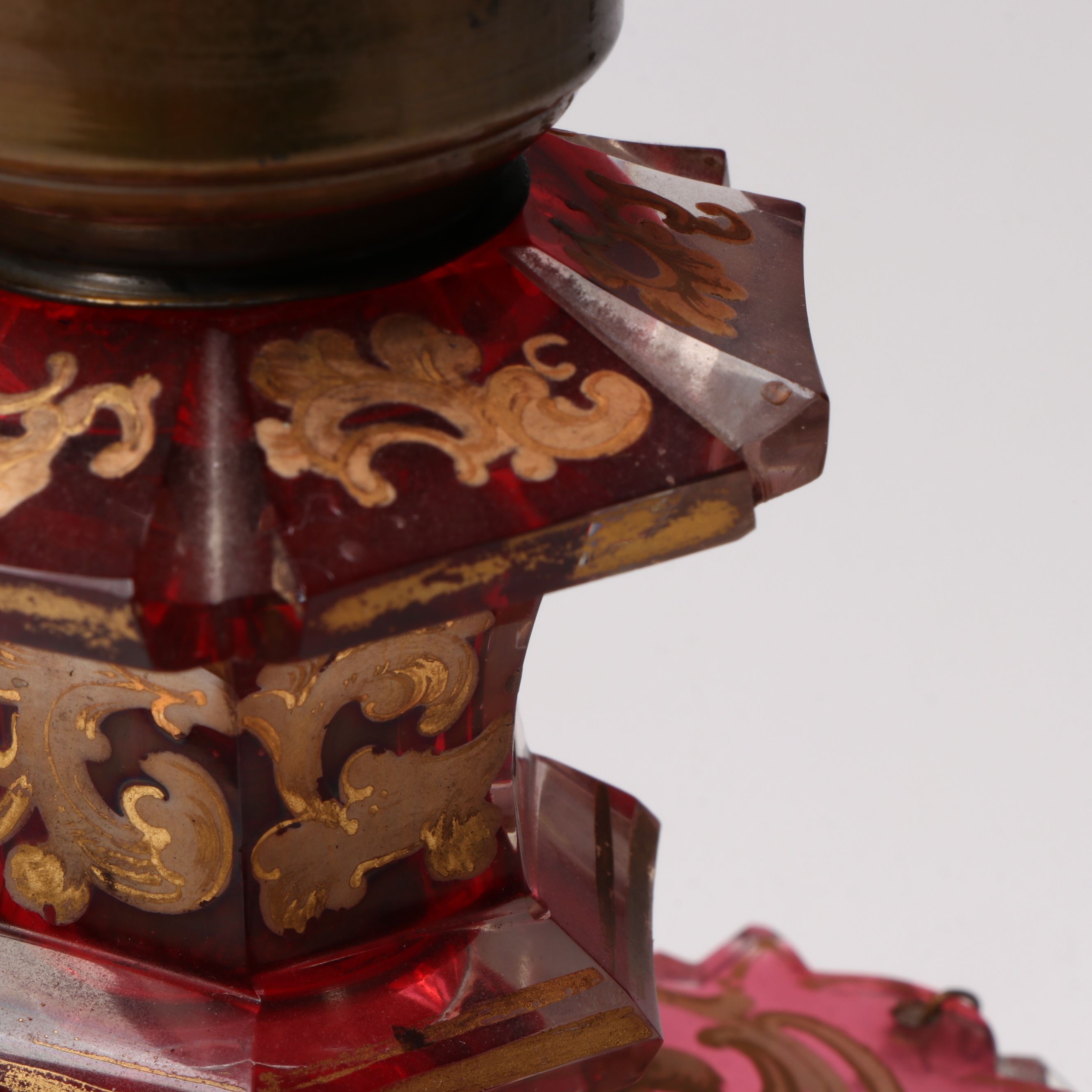 Bohemian Style Cranberry Glass Mantel Lusters with Crystal Hurricane Shades