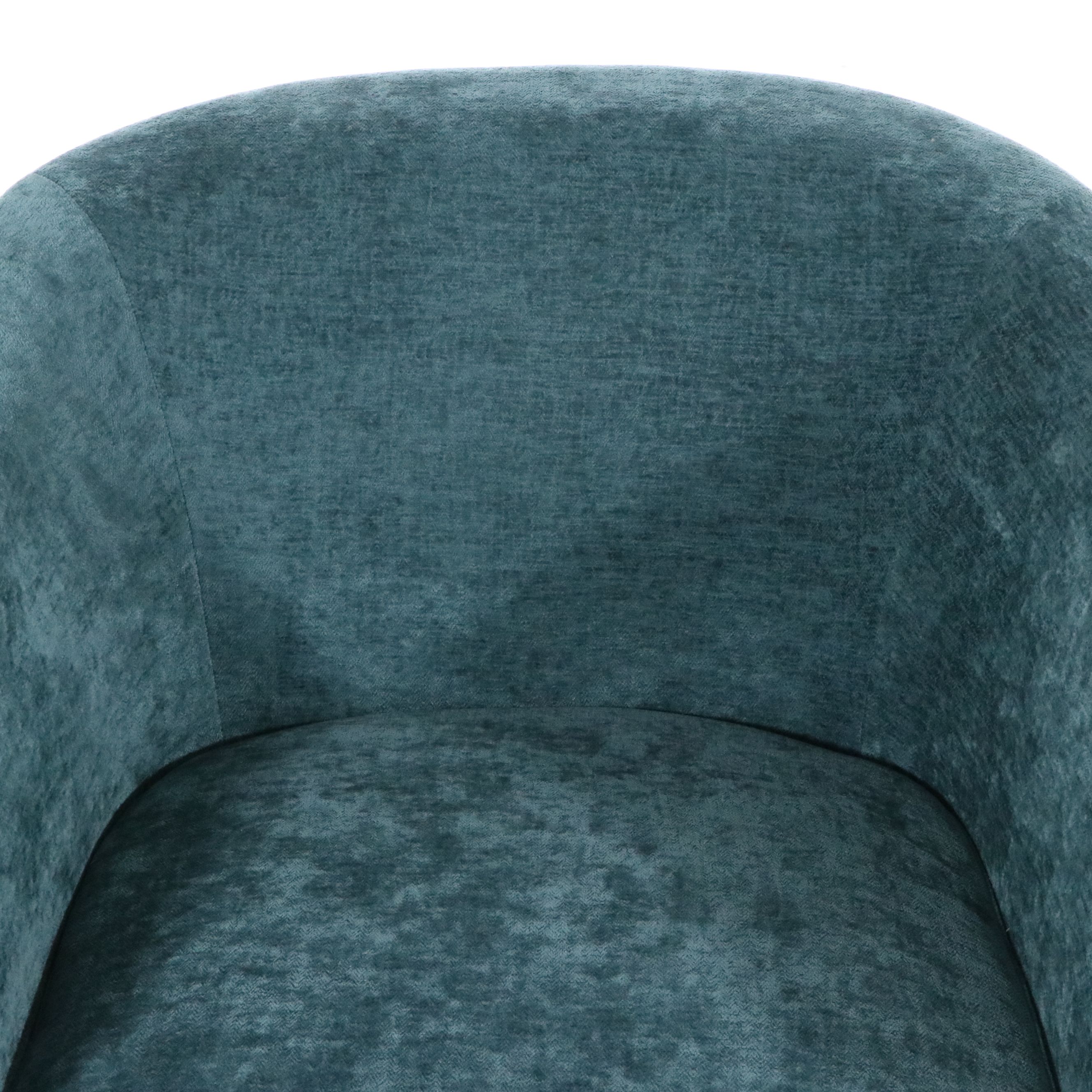 Pair of Contemporary Teal Chenille Swivel Armchairs