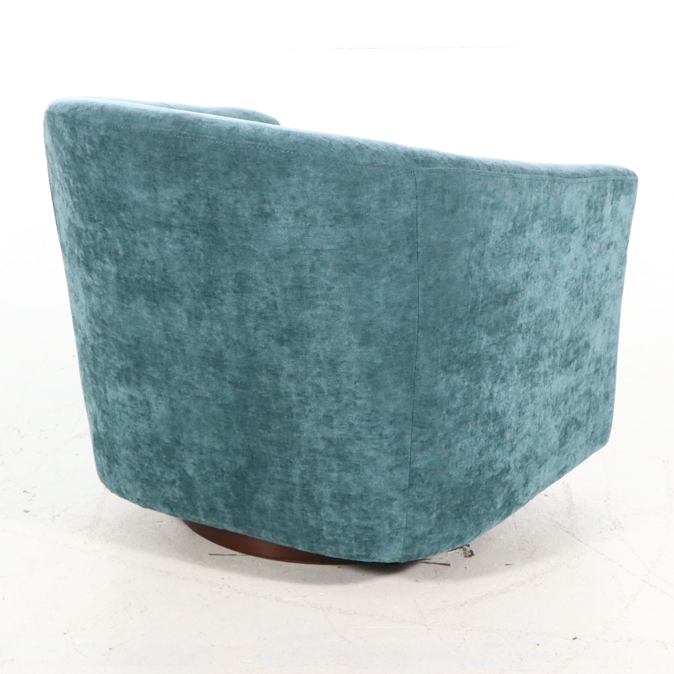 Pair of Contemporary Teal Chenille Swivel Armchairs