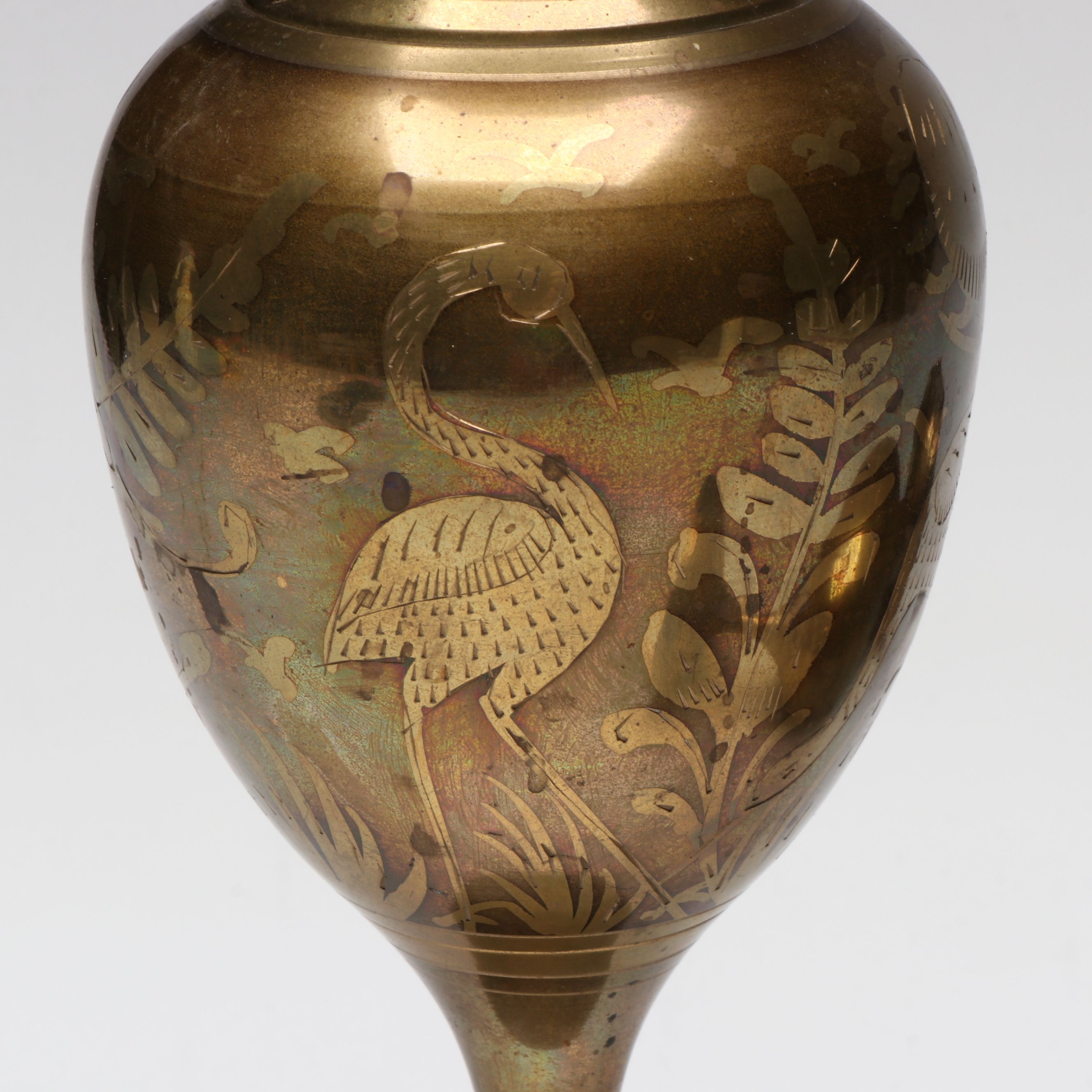 Pedestal and Ruffled Rim Etched Brass Vases