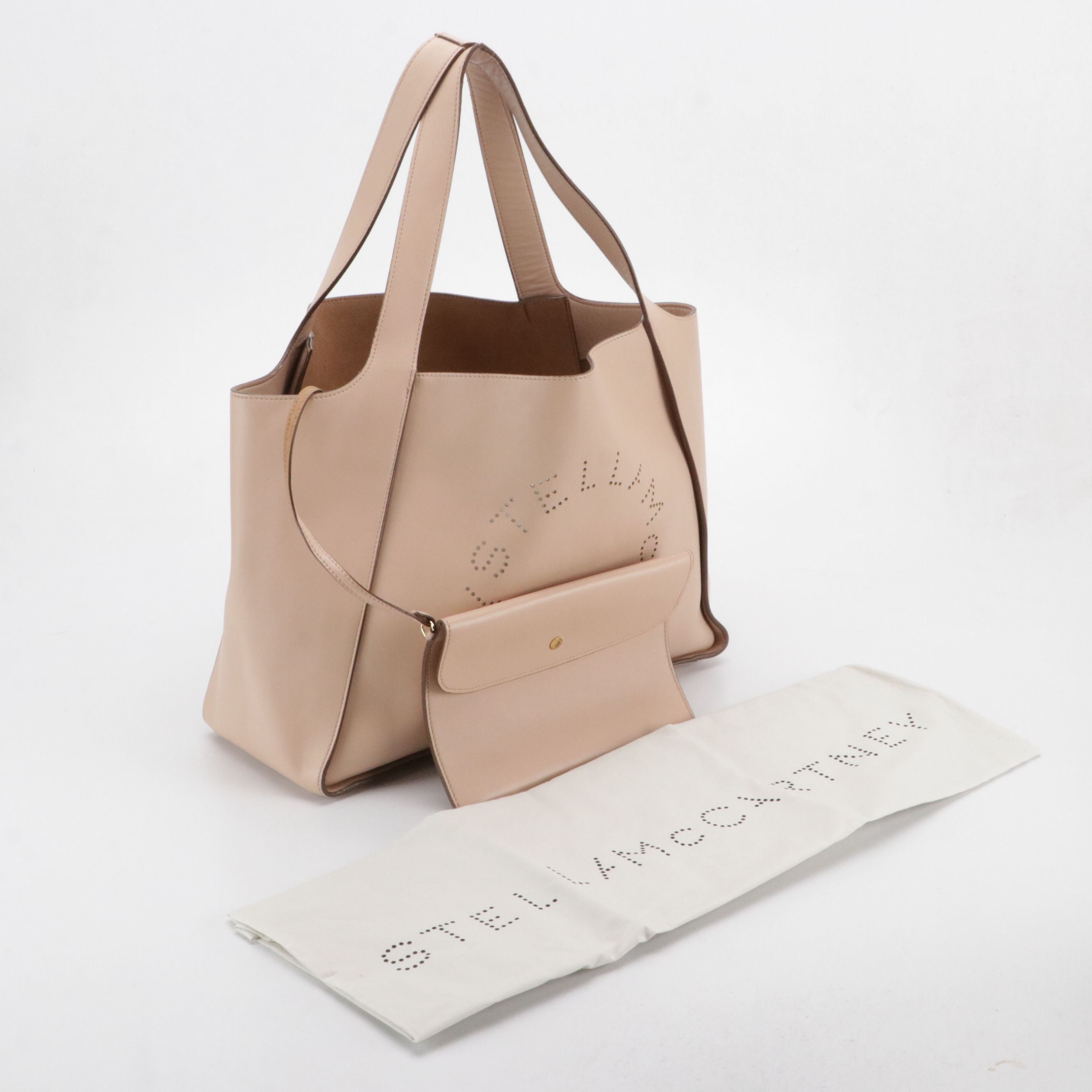 Stella McCartney Large Perforated Logo Shoulder Bag in Blush Beige Vegan Leather