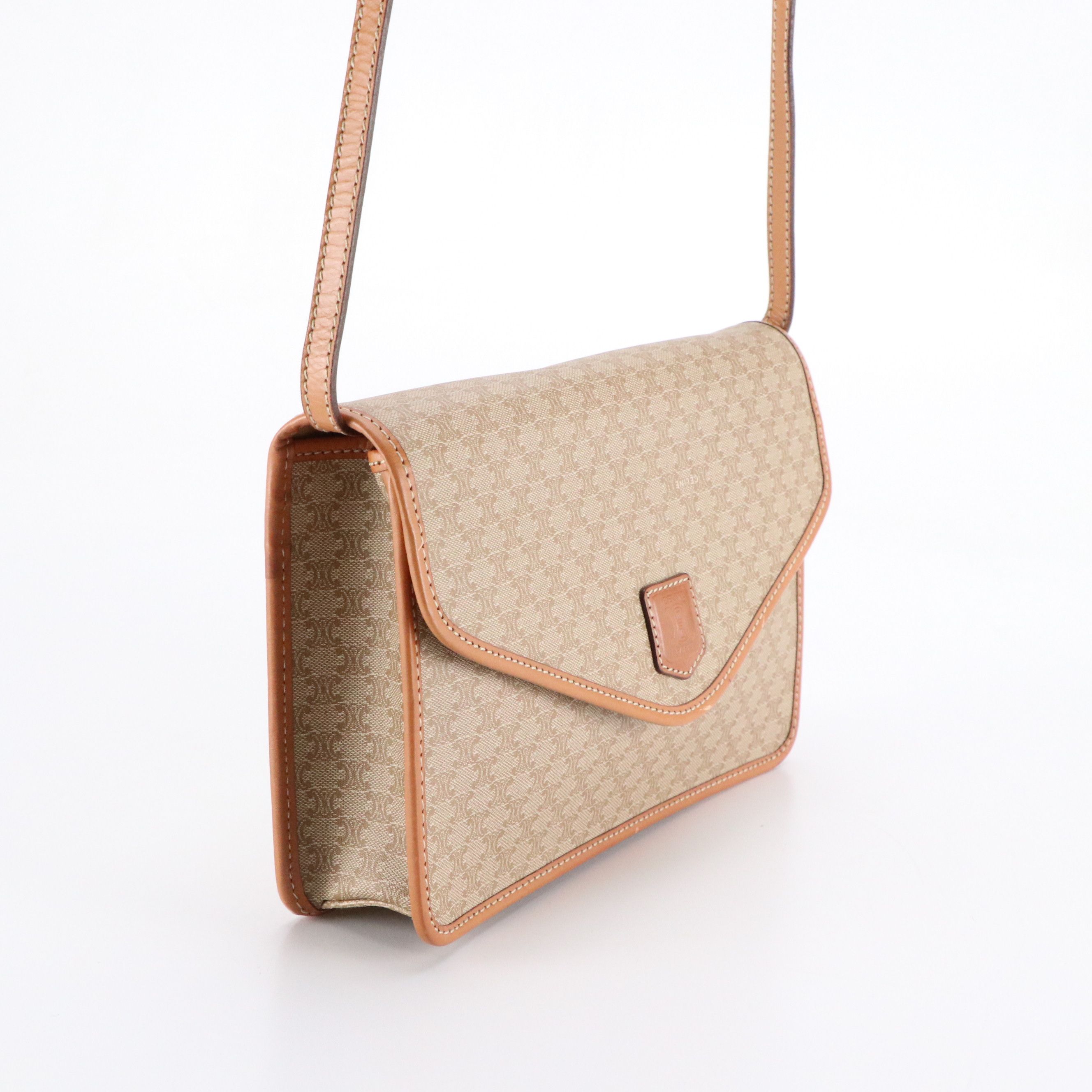 Celine Envelope Flap Crossbody Bag in Macadam Canvas and Leather