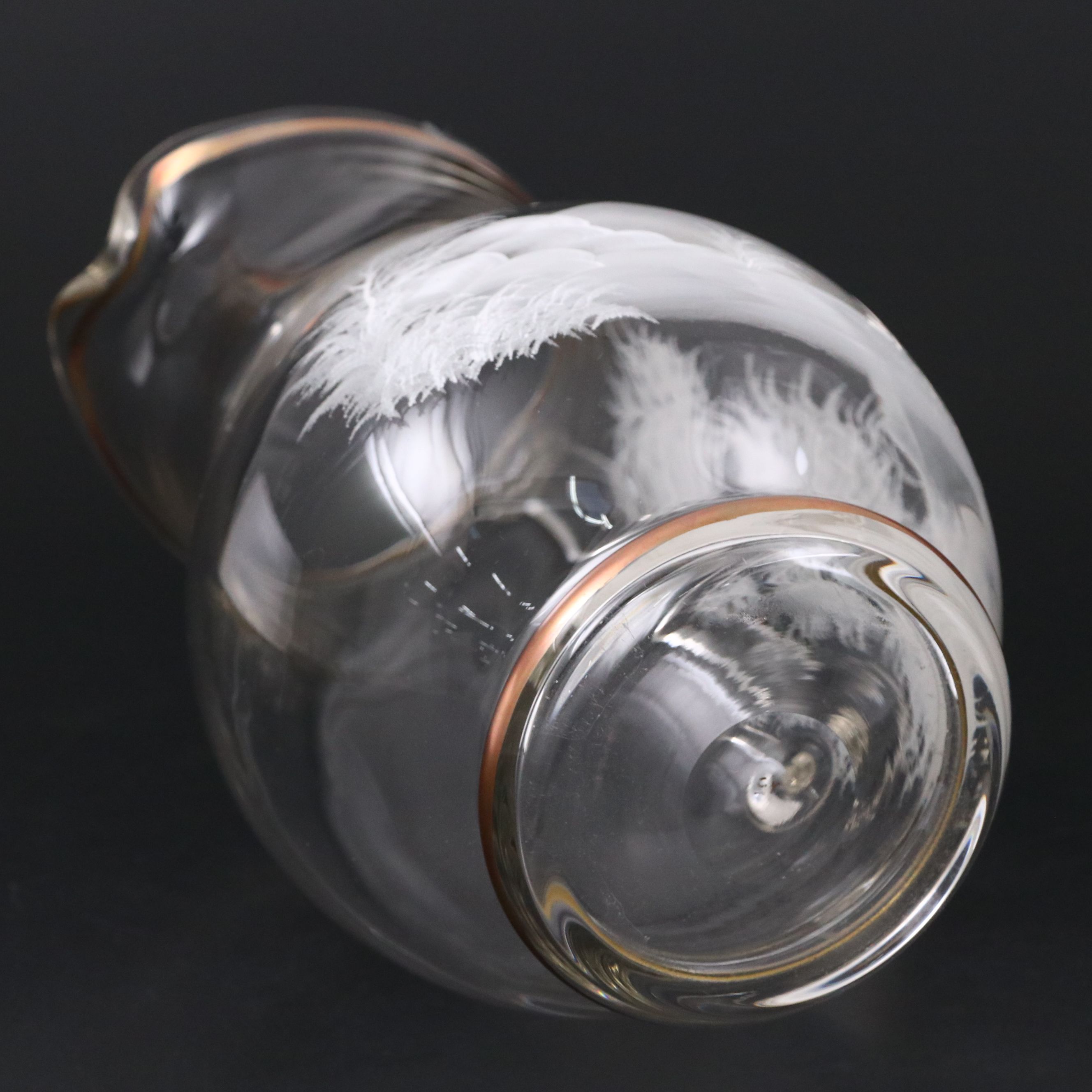 Mary Gregory Style Enameled Blown Glass Water Pitcher and Tumblers