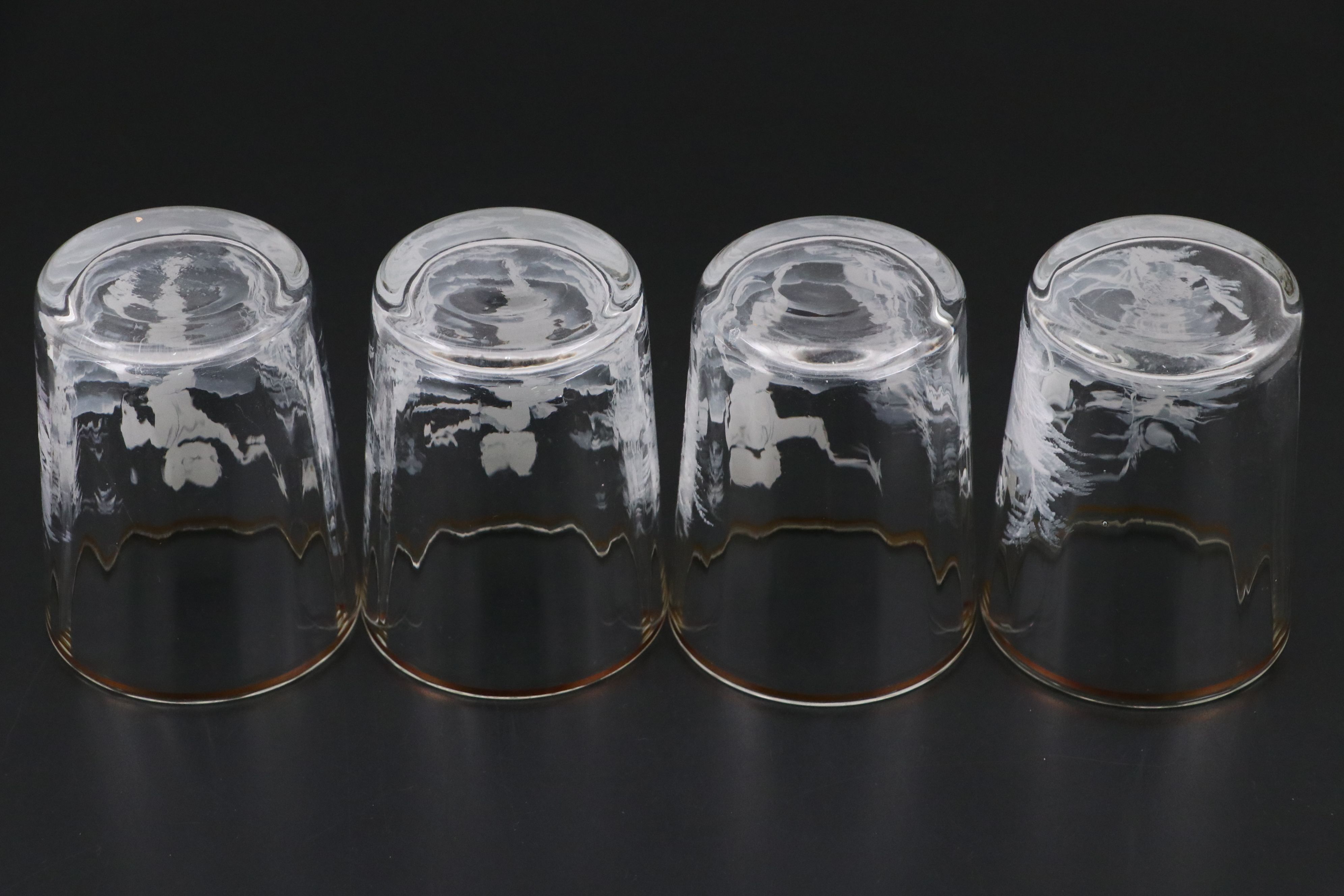 Mary Gregory Style Enameled Blown Glass Water Pitcher and Tumblers