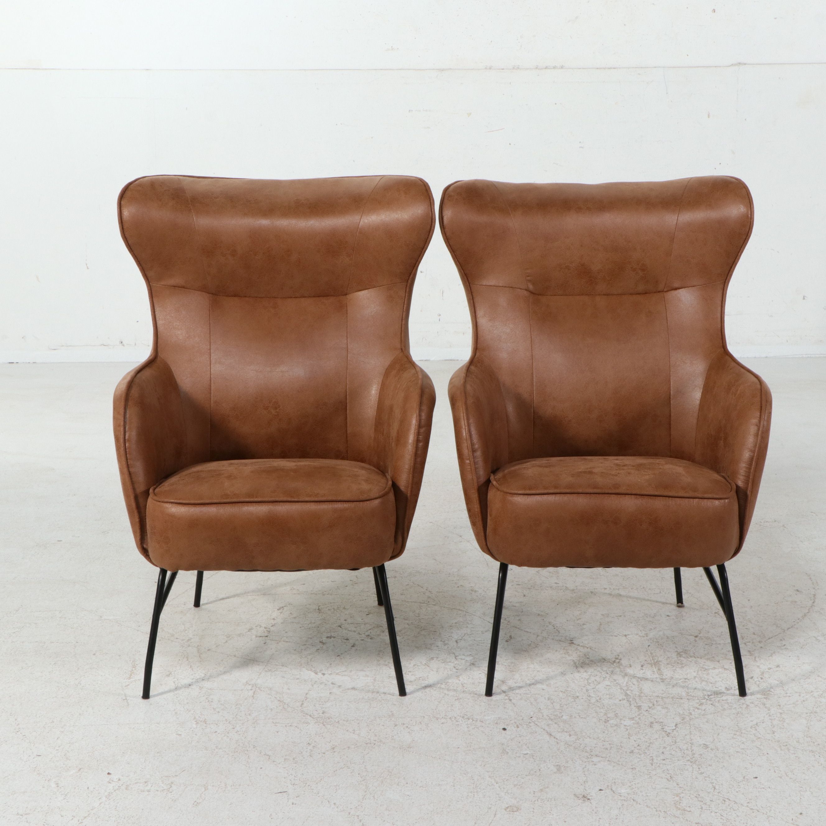 Pair of Contemporary Faux Leather Wingback Armchairs