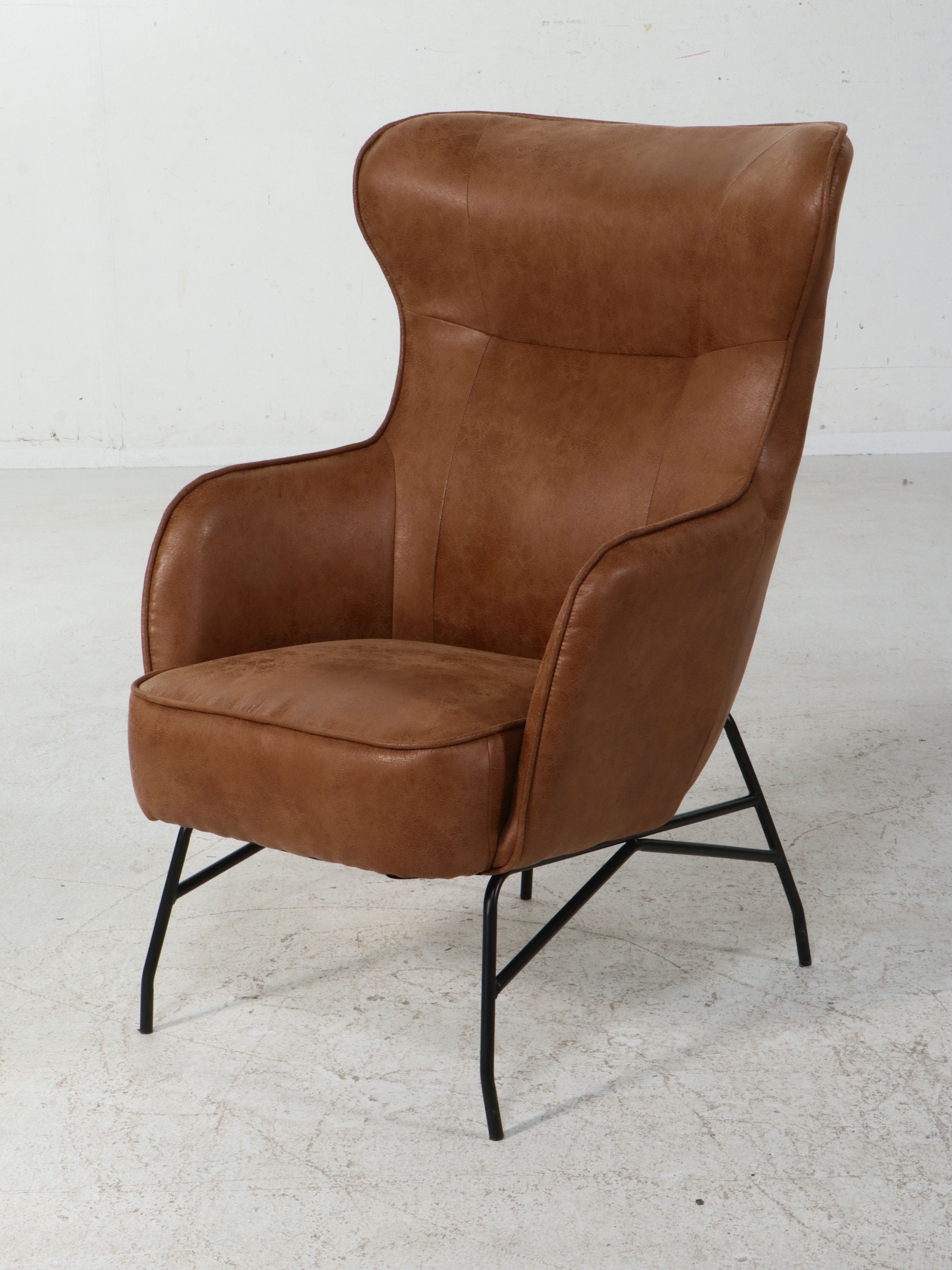 Pair of Contemporary Faux Leather Wingback Armchairs