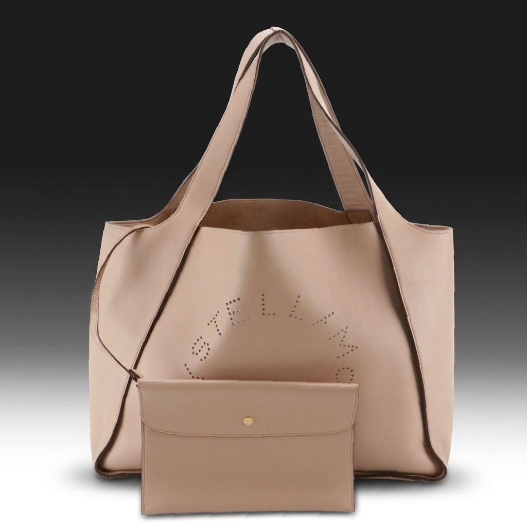 Stella McCartney Large Perforated Logo Shoulder Bag in Blush Beige Vegan Leather