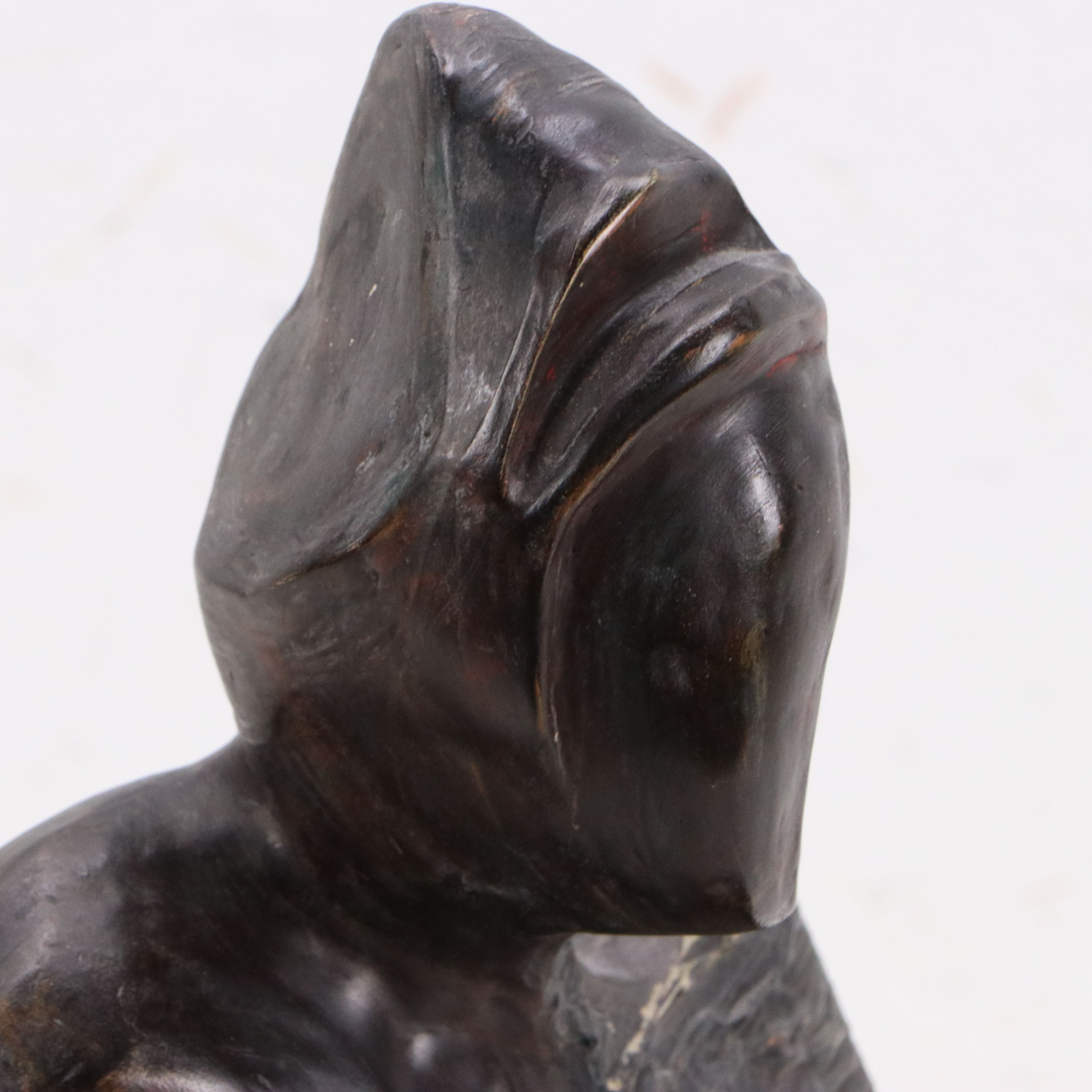 Painted Plaster Figure Sculpture on Wood Base