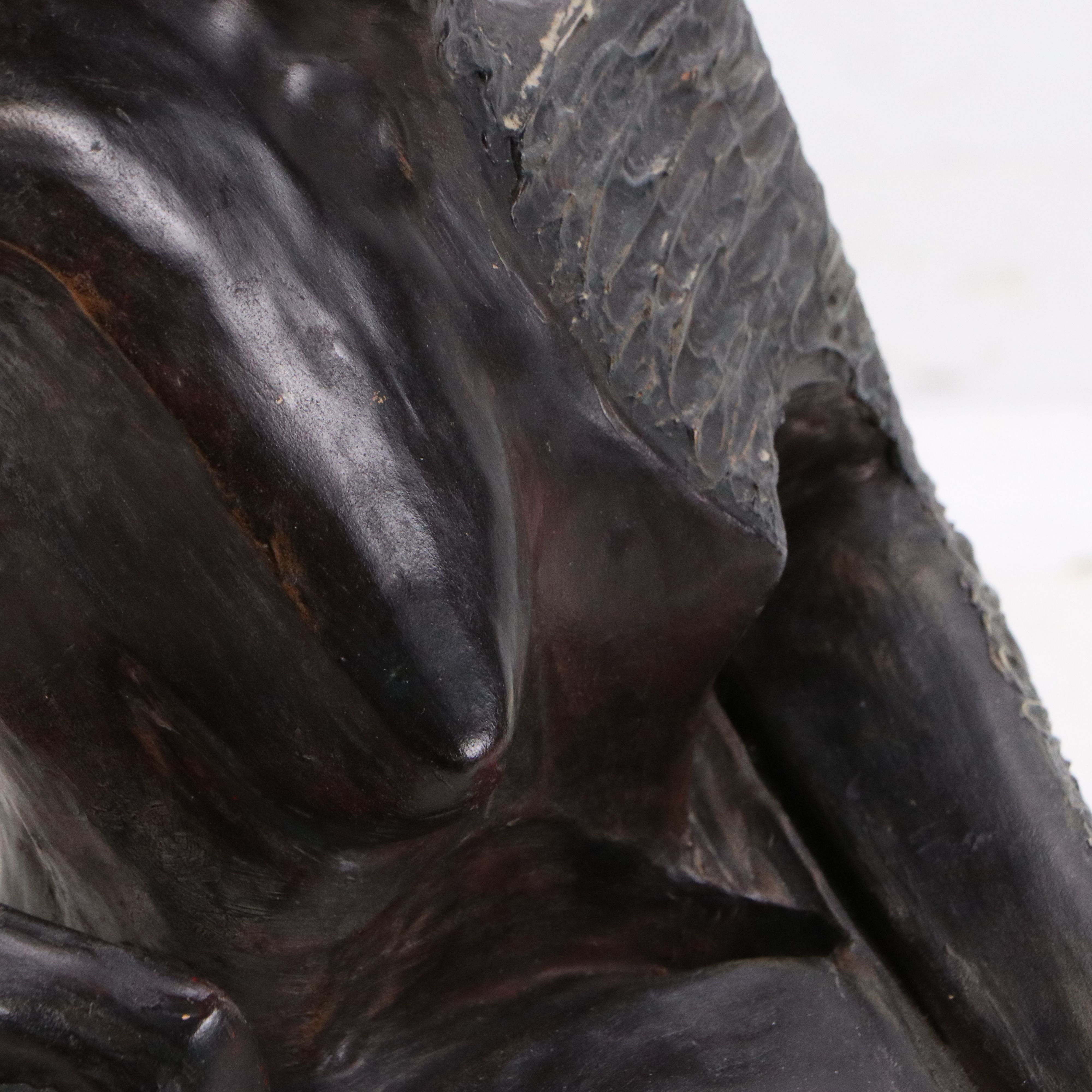 Painted Plaster Figure Sculpture on Wood Base