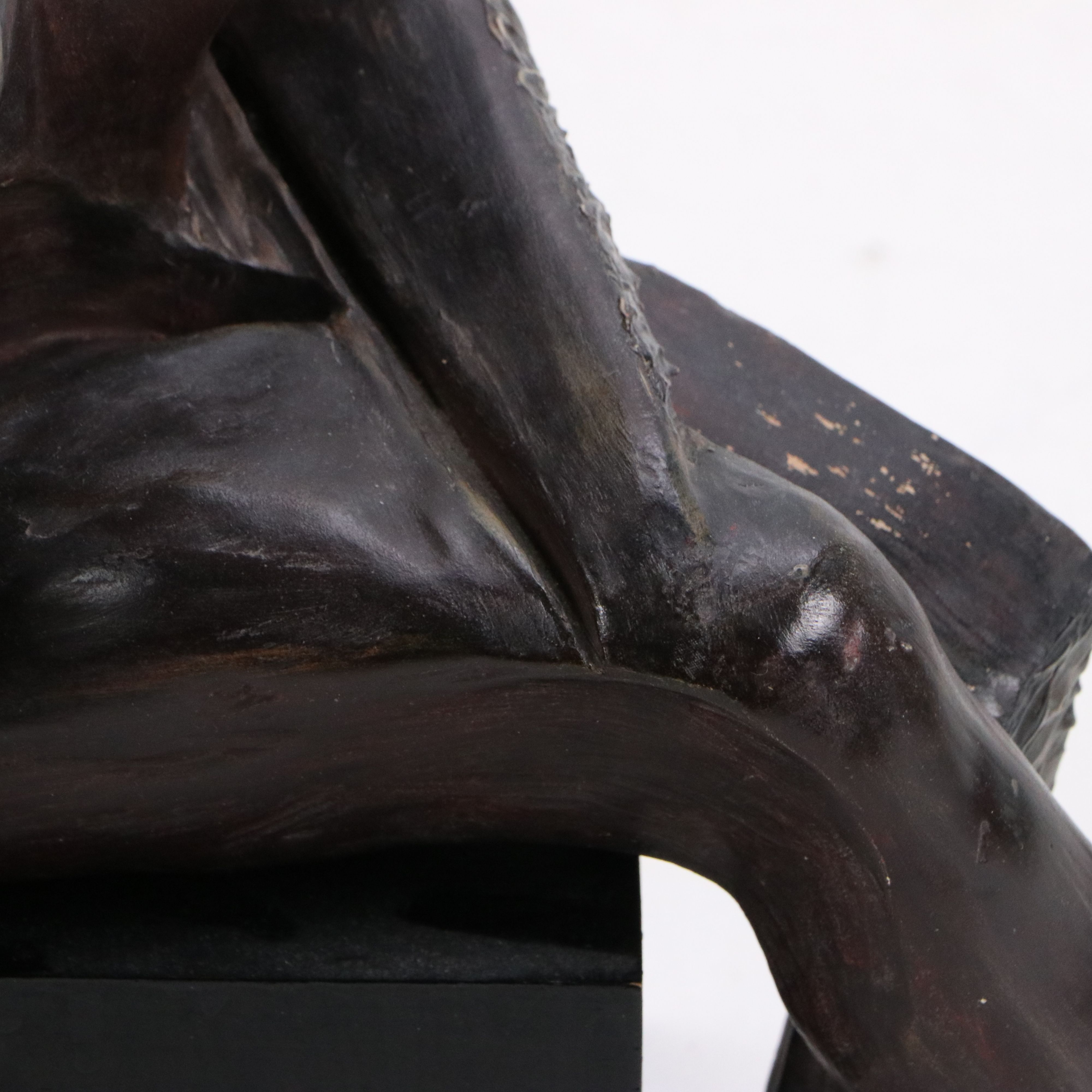 Painted Plaster Figure Sculpture on Wood Base