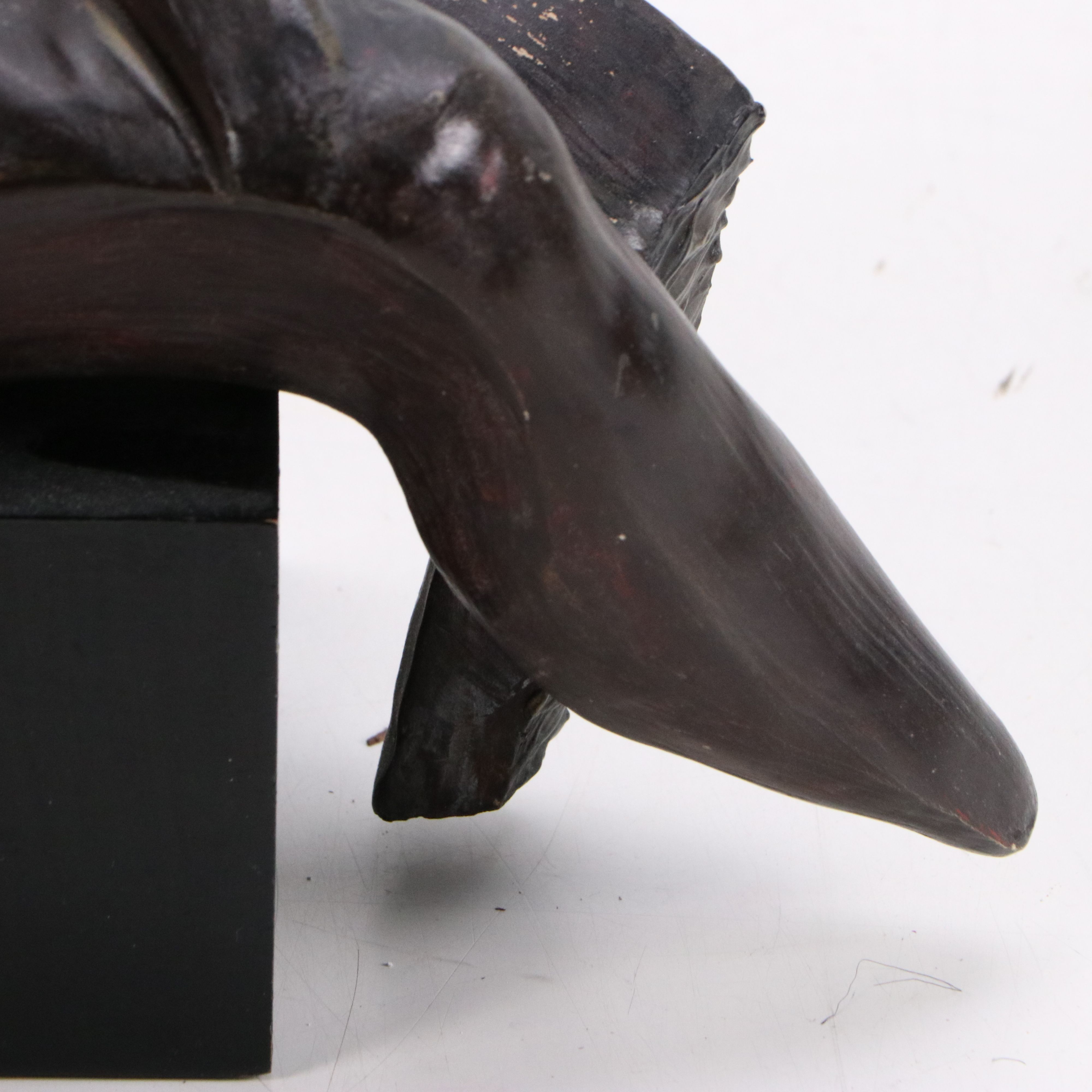 Painted Plaster Figure Sculpture on Wood Base