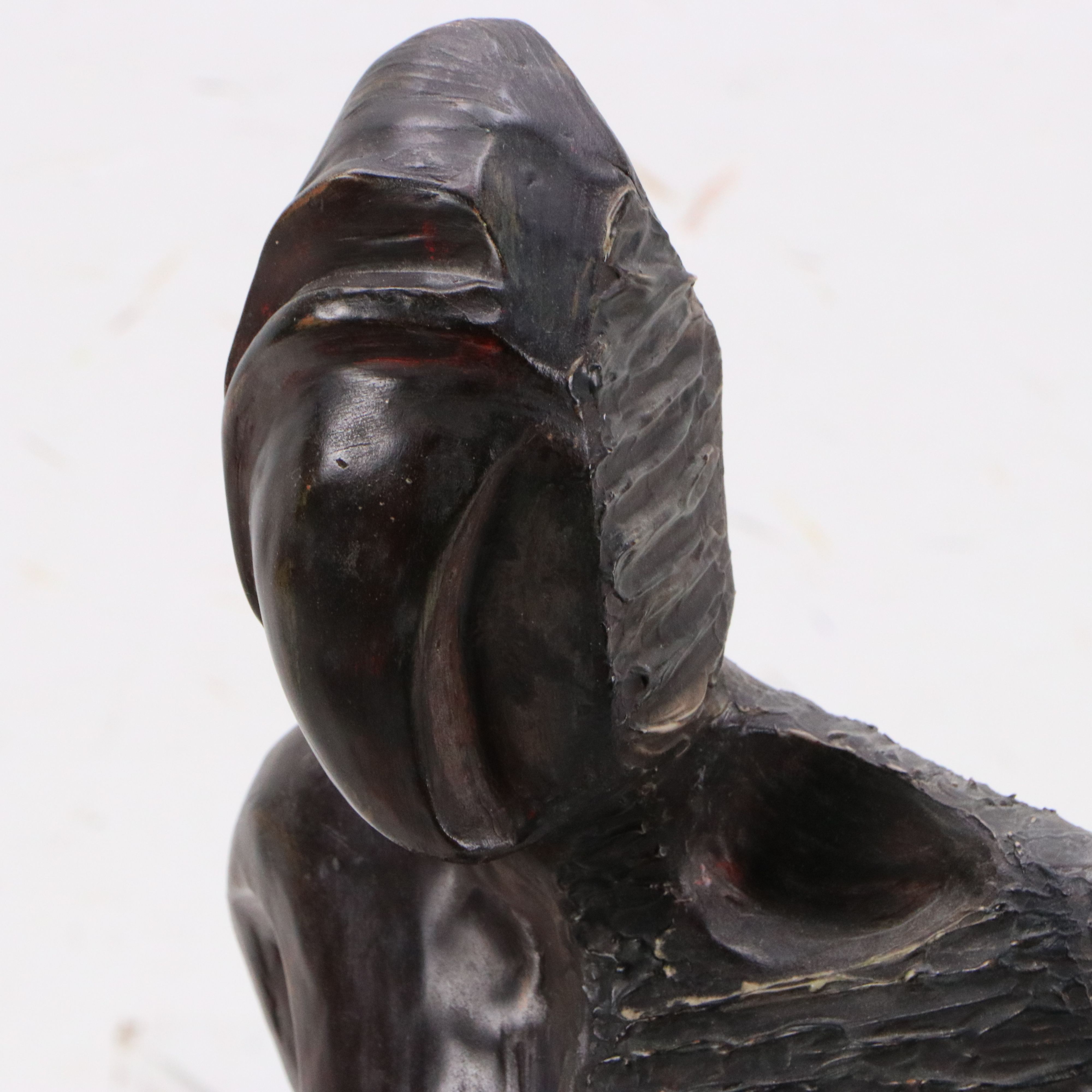 Painted Plaster Figure Sculpture on Wood Base