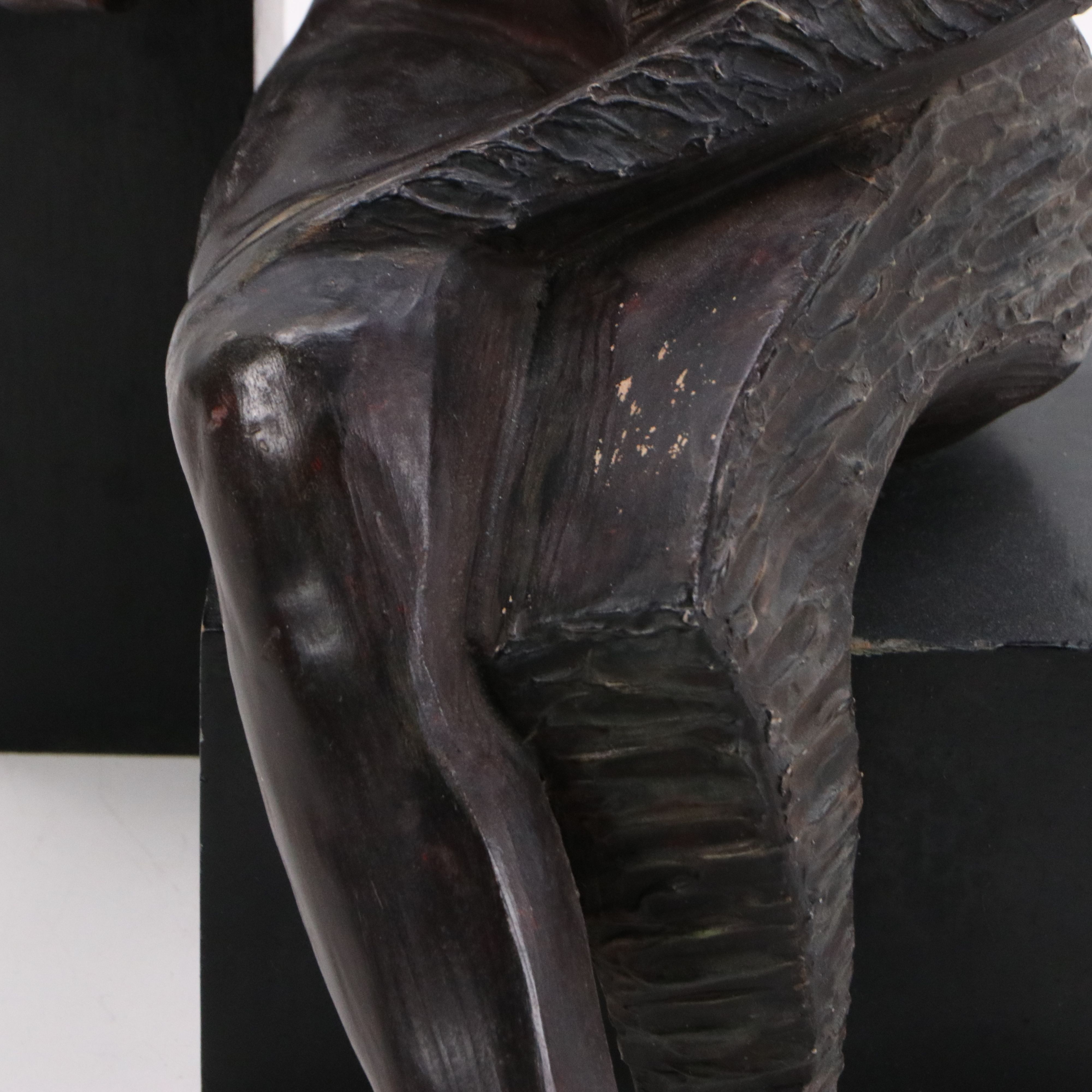 Painted Plaster Figure Sculpture on Wood Base