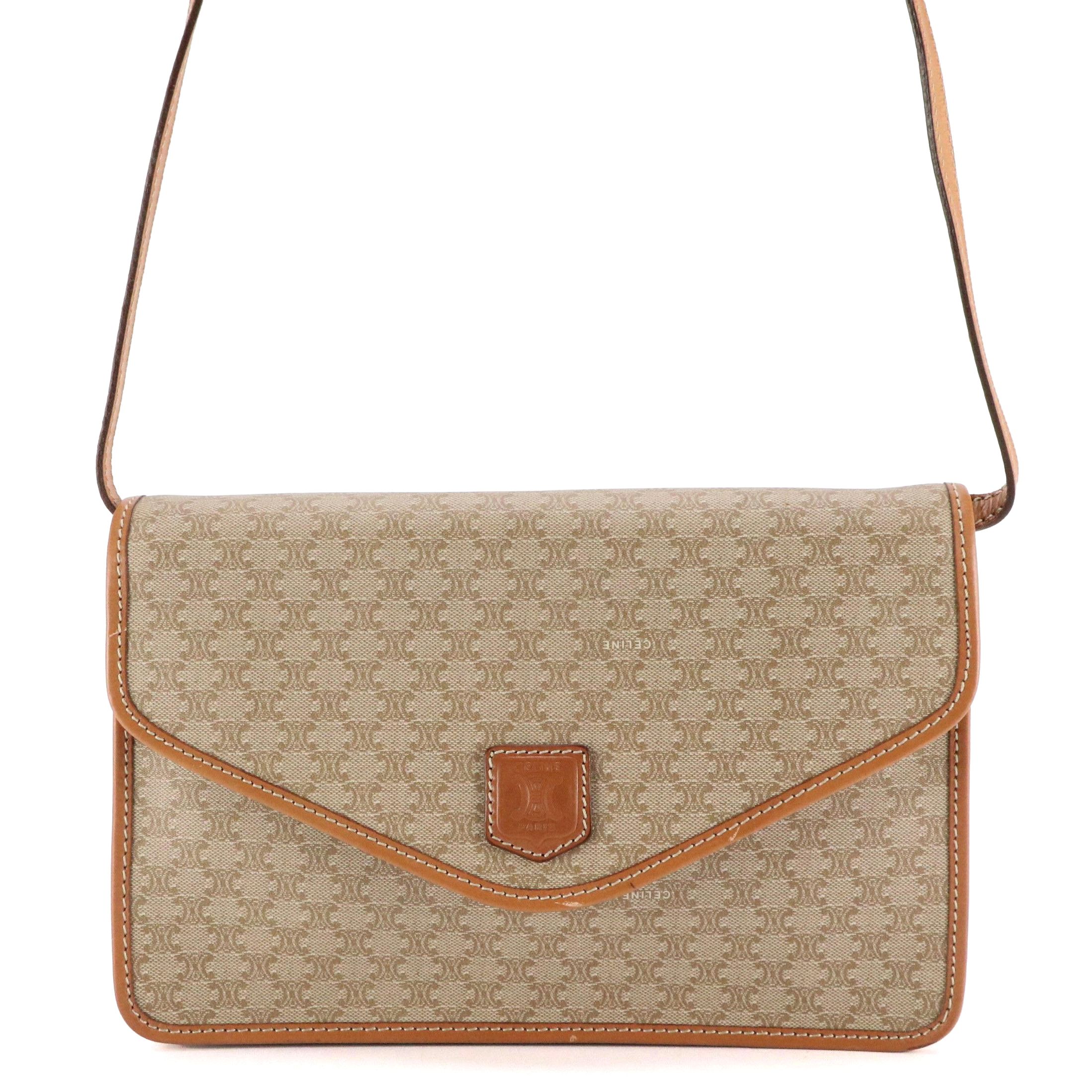 Celine Envelope Flap Crossbody Bag in Macadam Canvas and Leather