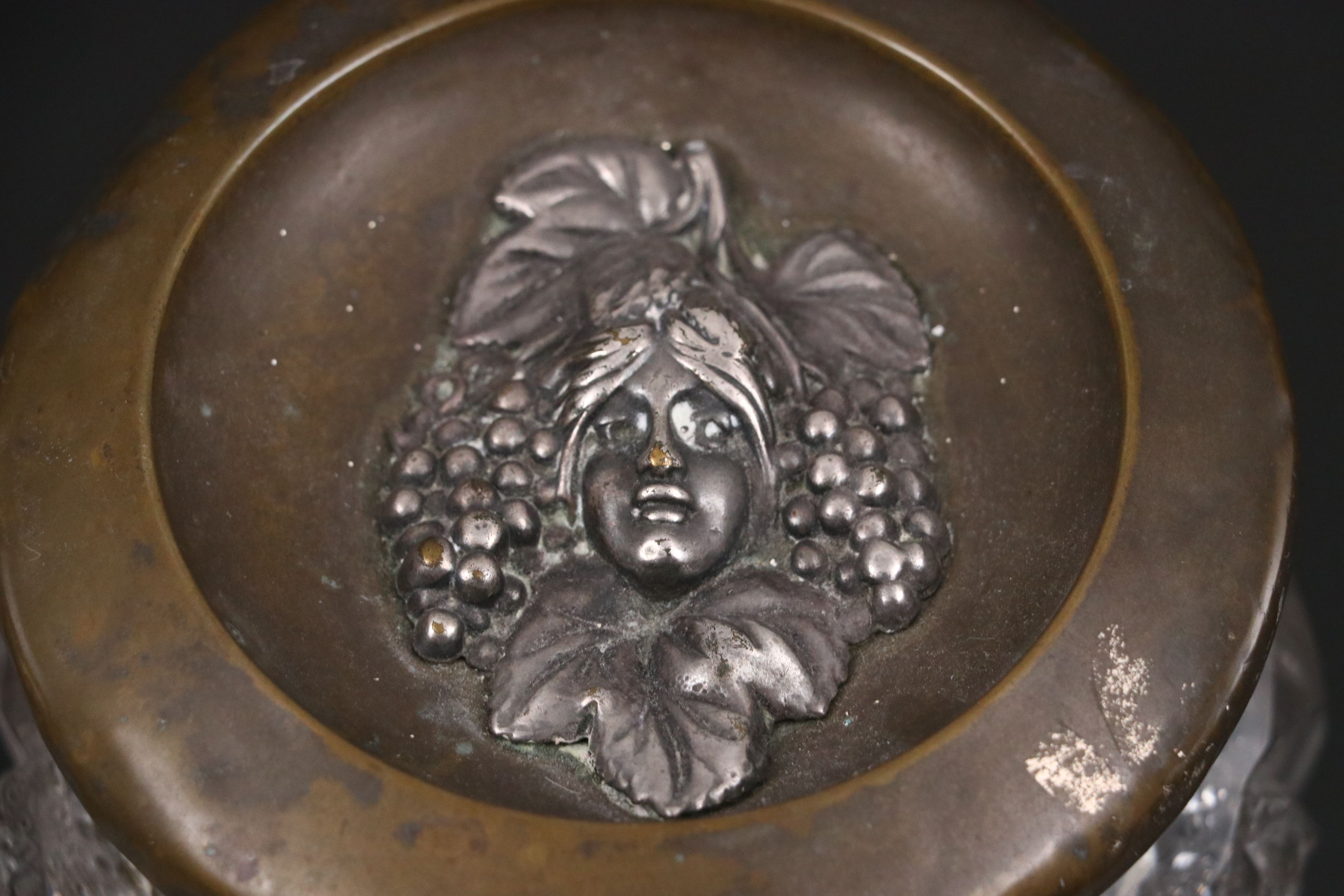 American Brilliant Style Pressed Glass Vanity Jars with Repoussé Metal Lids