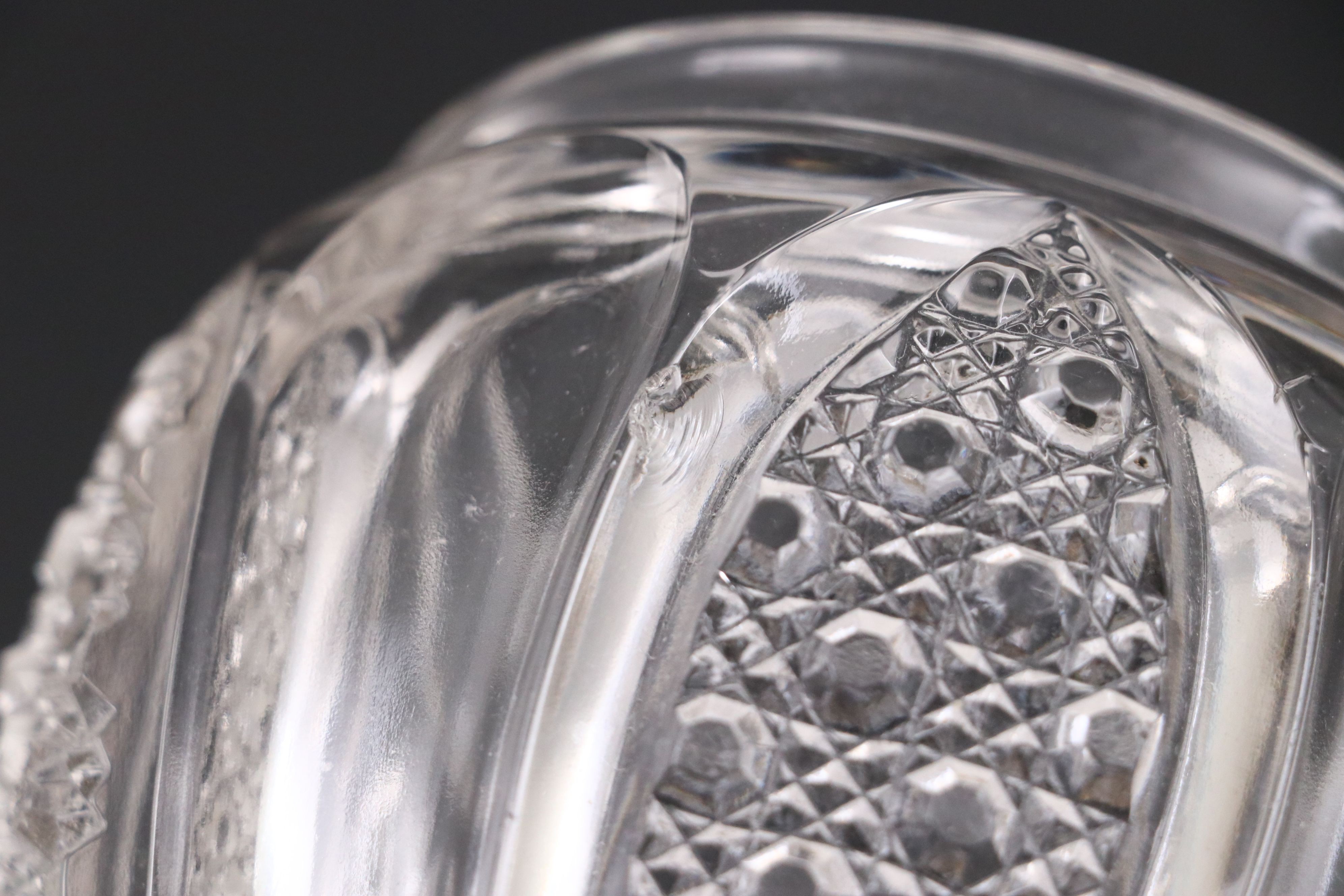 American Brilliant Style Pressed Glass Vanity Jars with Repoussé Metal Lids