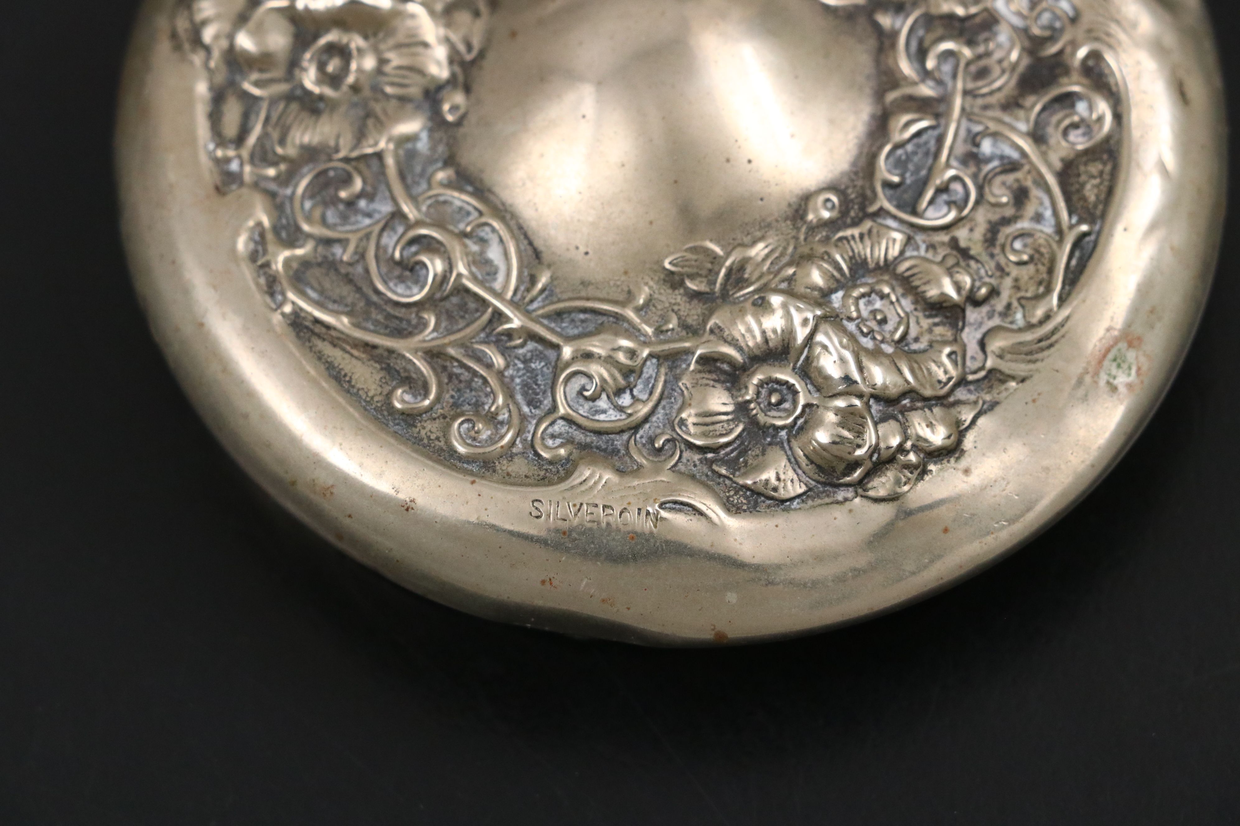 American Brilliant Style Pressed Glass Vanity Jars with Repoussé Metal Lids