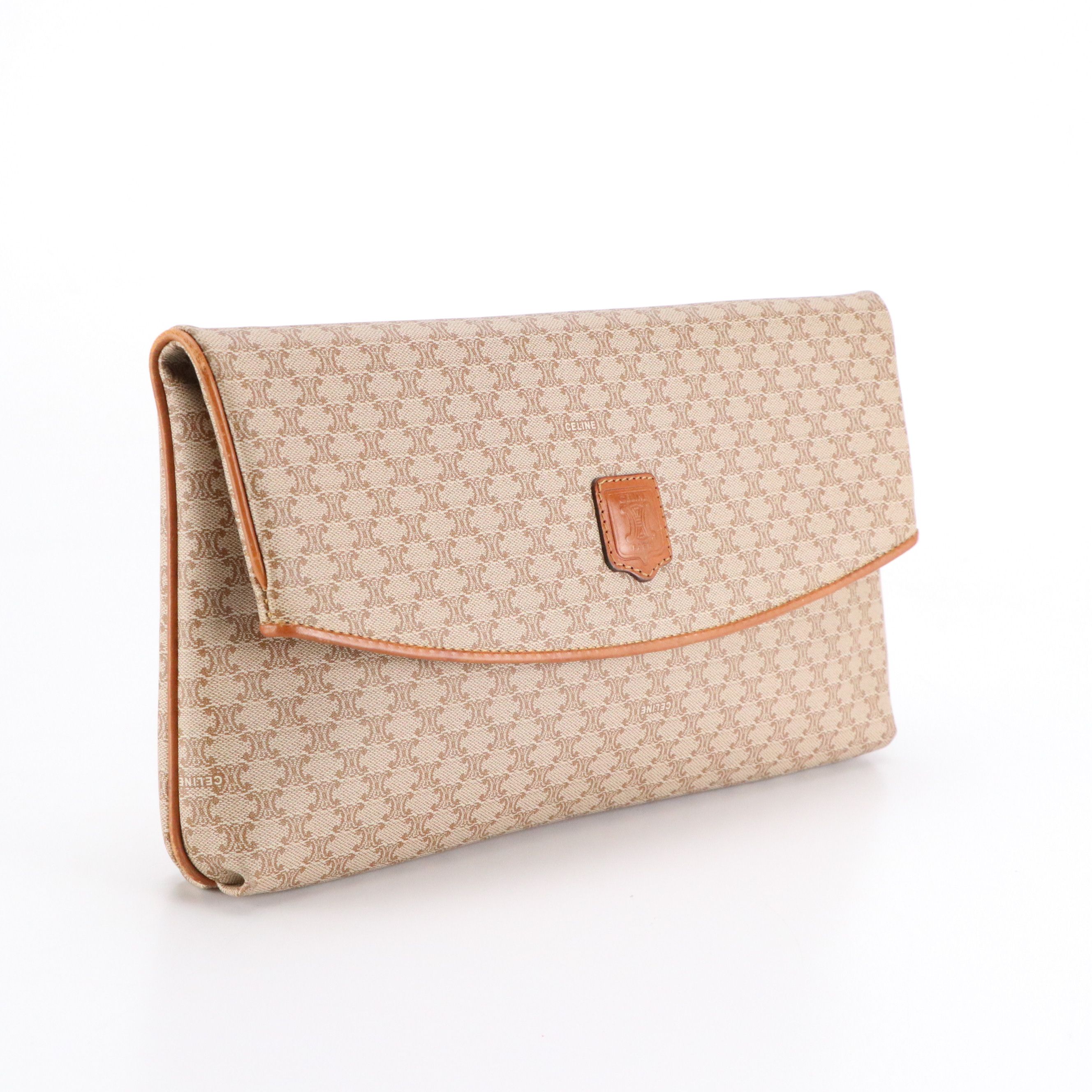 Celine Foldover Clutch in Macadam Canvas and Leather