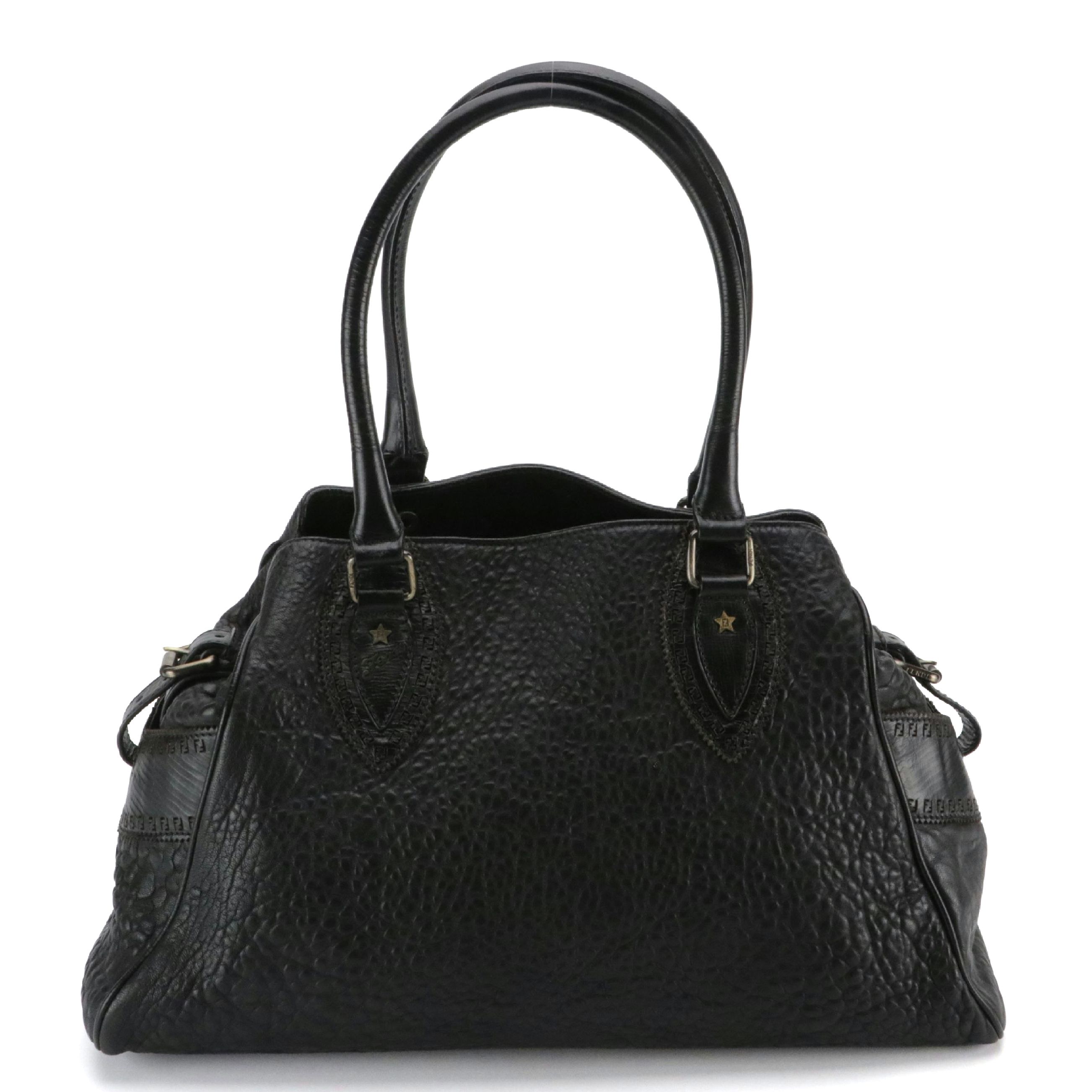 Fendi Etniko de Jour Star Shoulder Bag in Black Grained Leather