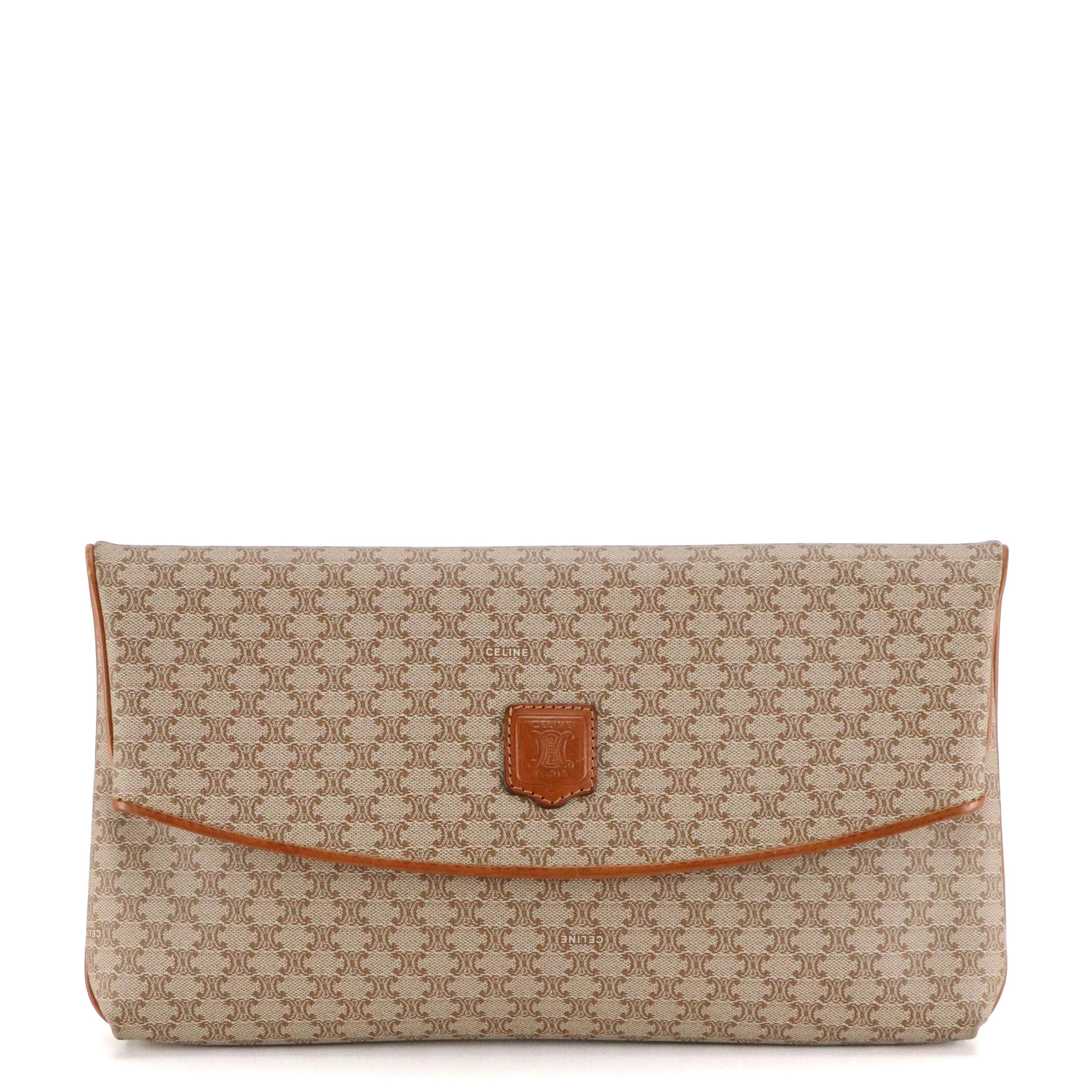 Celine Foldover Clutch in Macadam Canvas and Leather