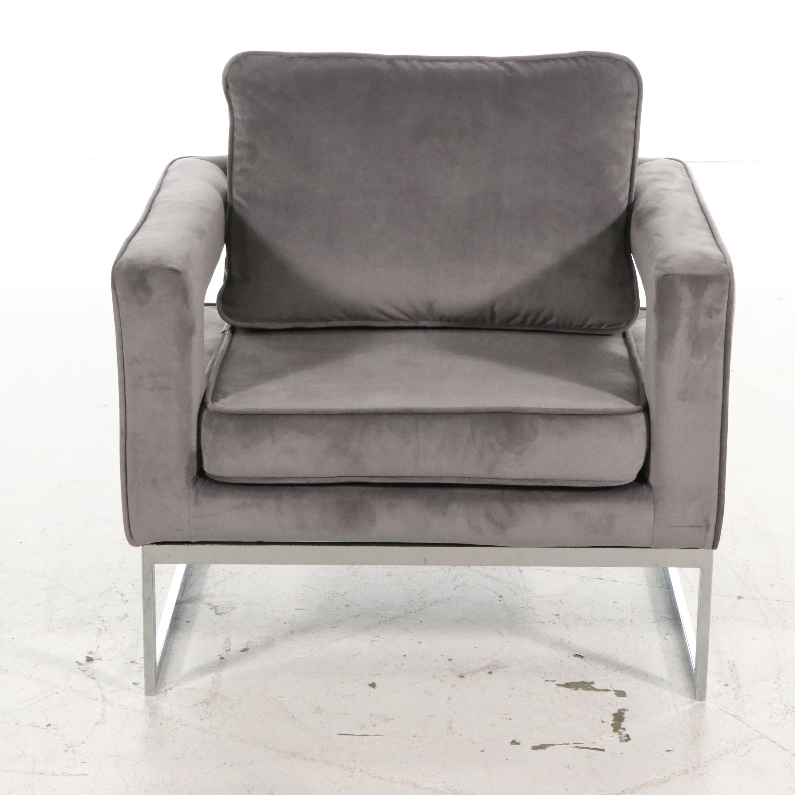 Contemporary Upholstered Armchair with Chrome Frame