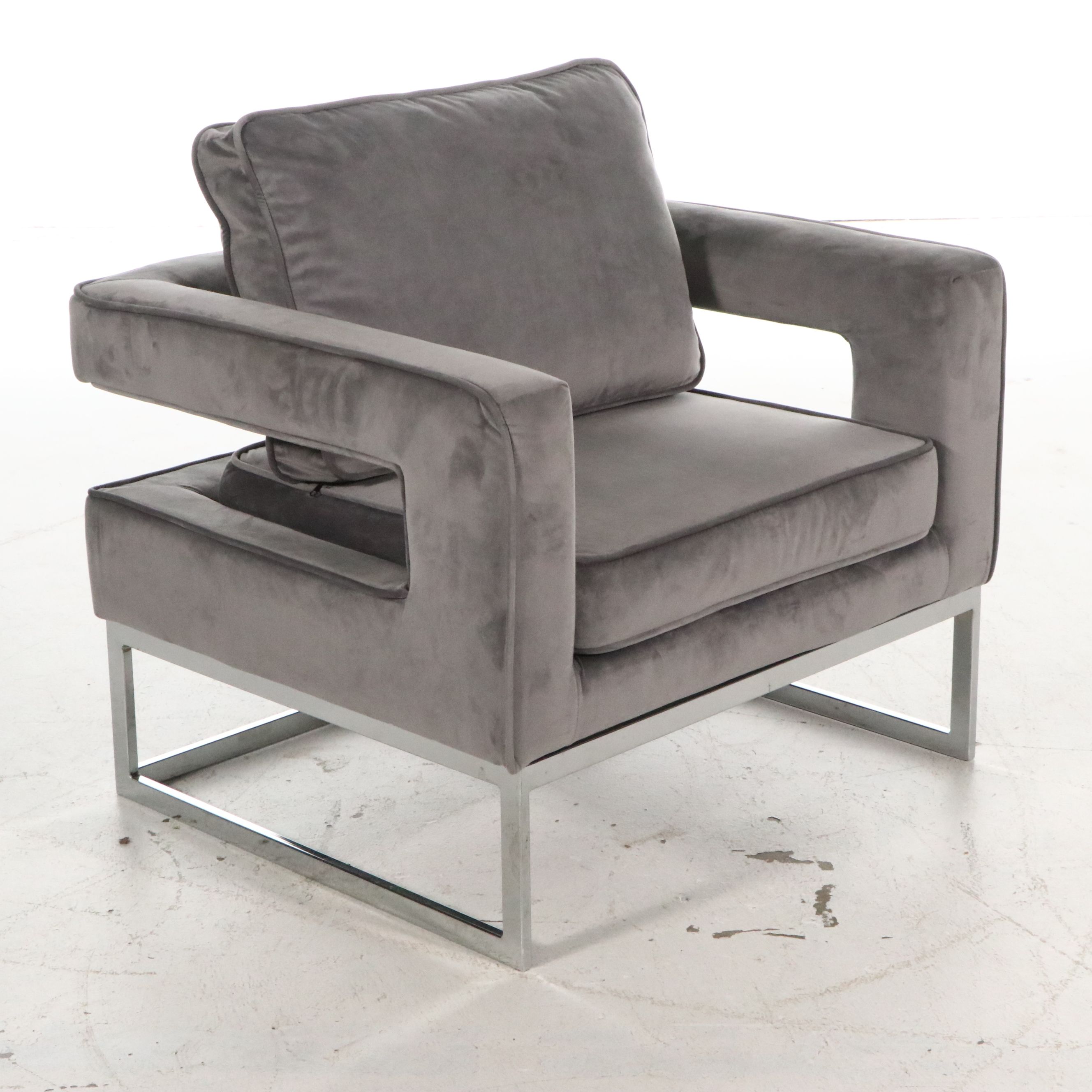 Contemporary Upholstered Armchair with Chrome Frame