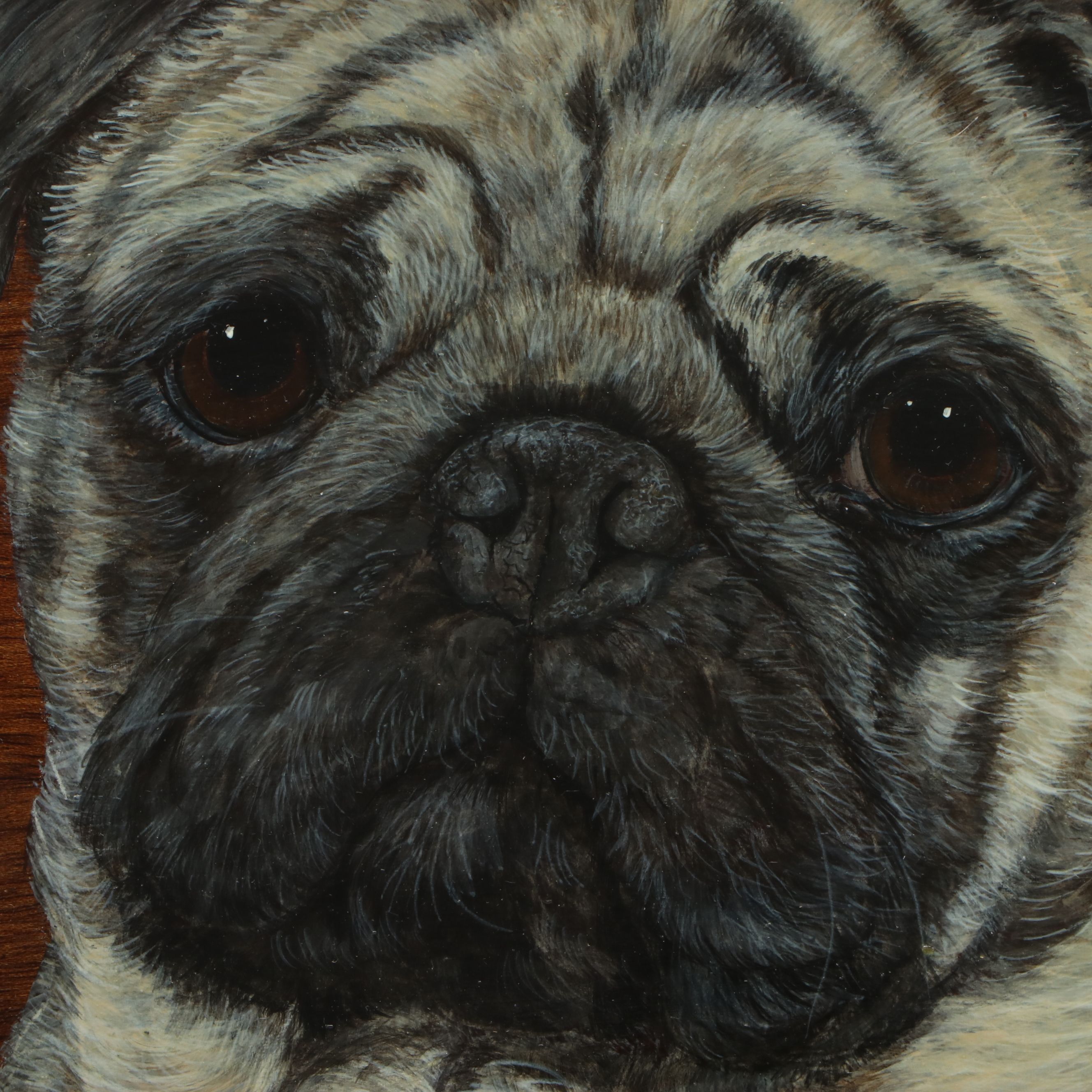 Merry Scotland Hand-Painted Wooden Pug Tray, Late 20th Century