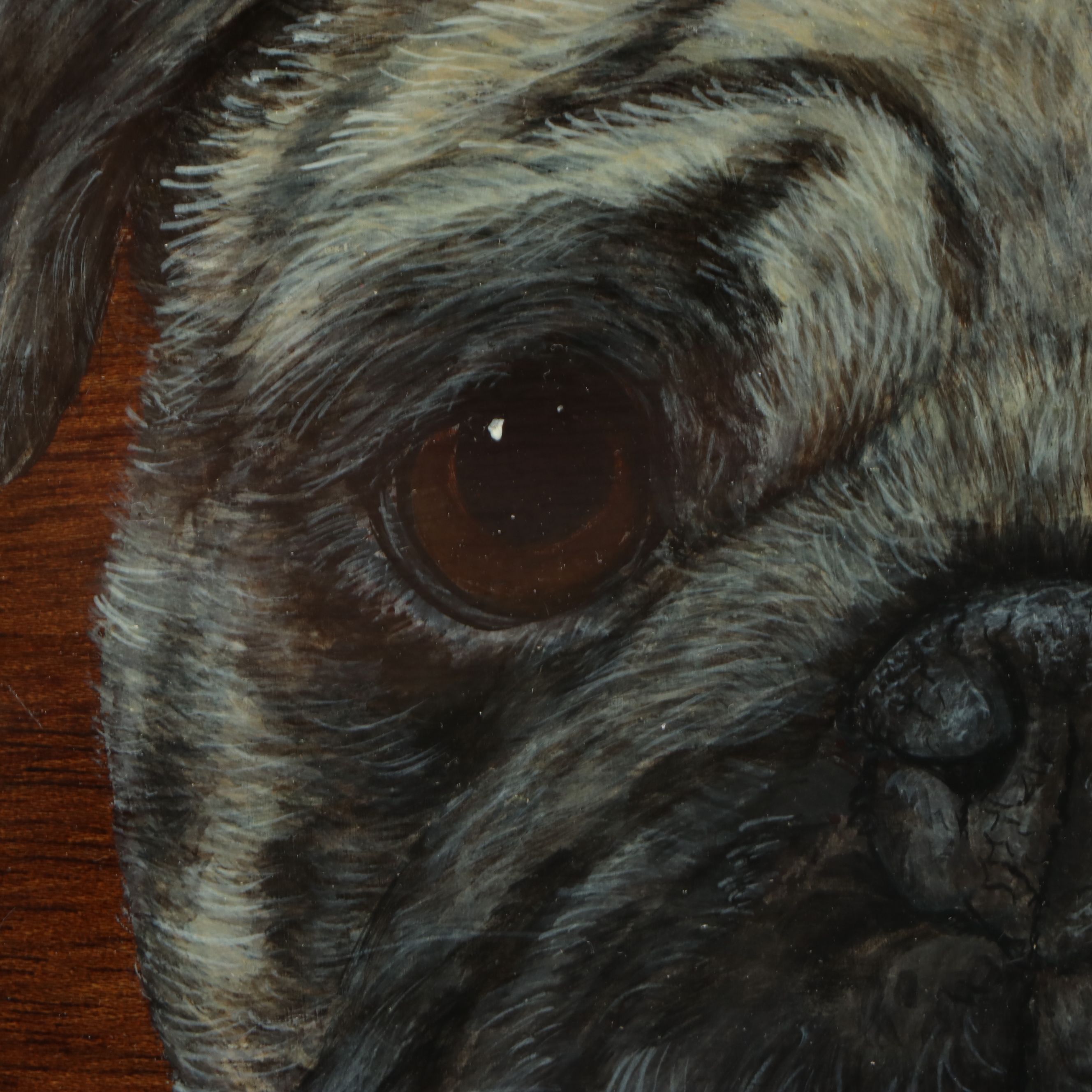 Merry Scotland Hand-Painted Wooden Pug Tray, Late 20th Century