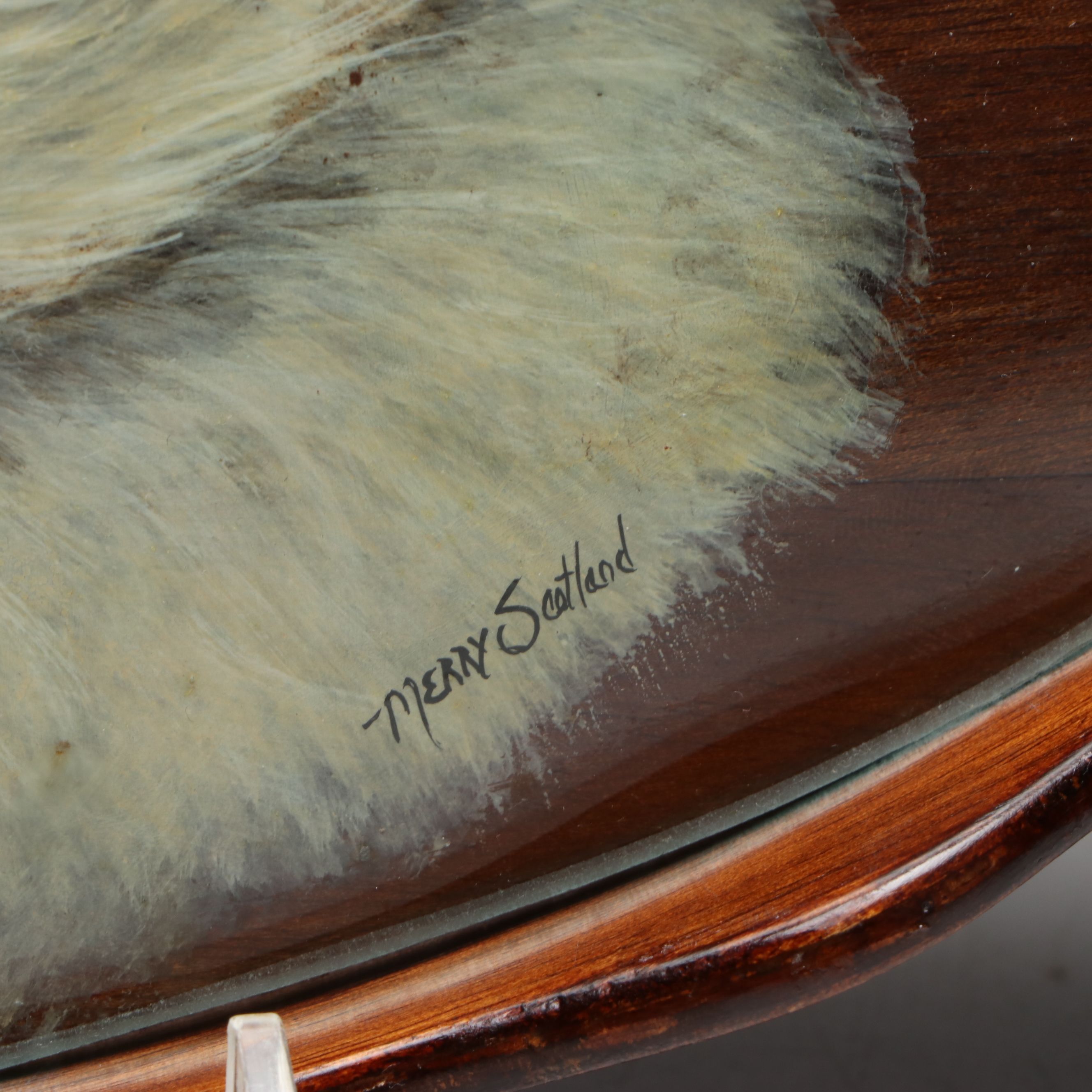 Merry Scotland Hand-Painted Wooden Pug Tray, Late 20th Century