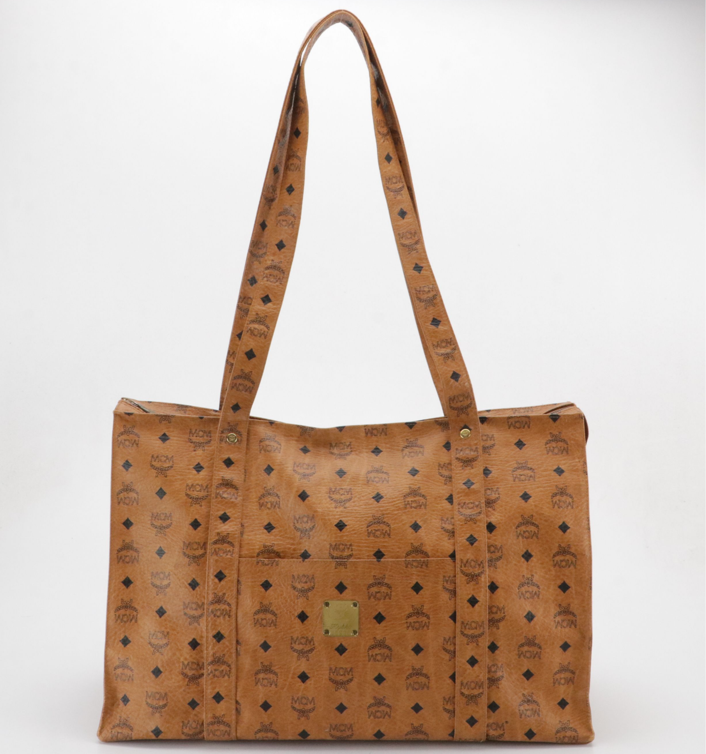 MCM Large Zip Tote Bag in Cognac Visetos Canvas