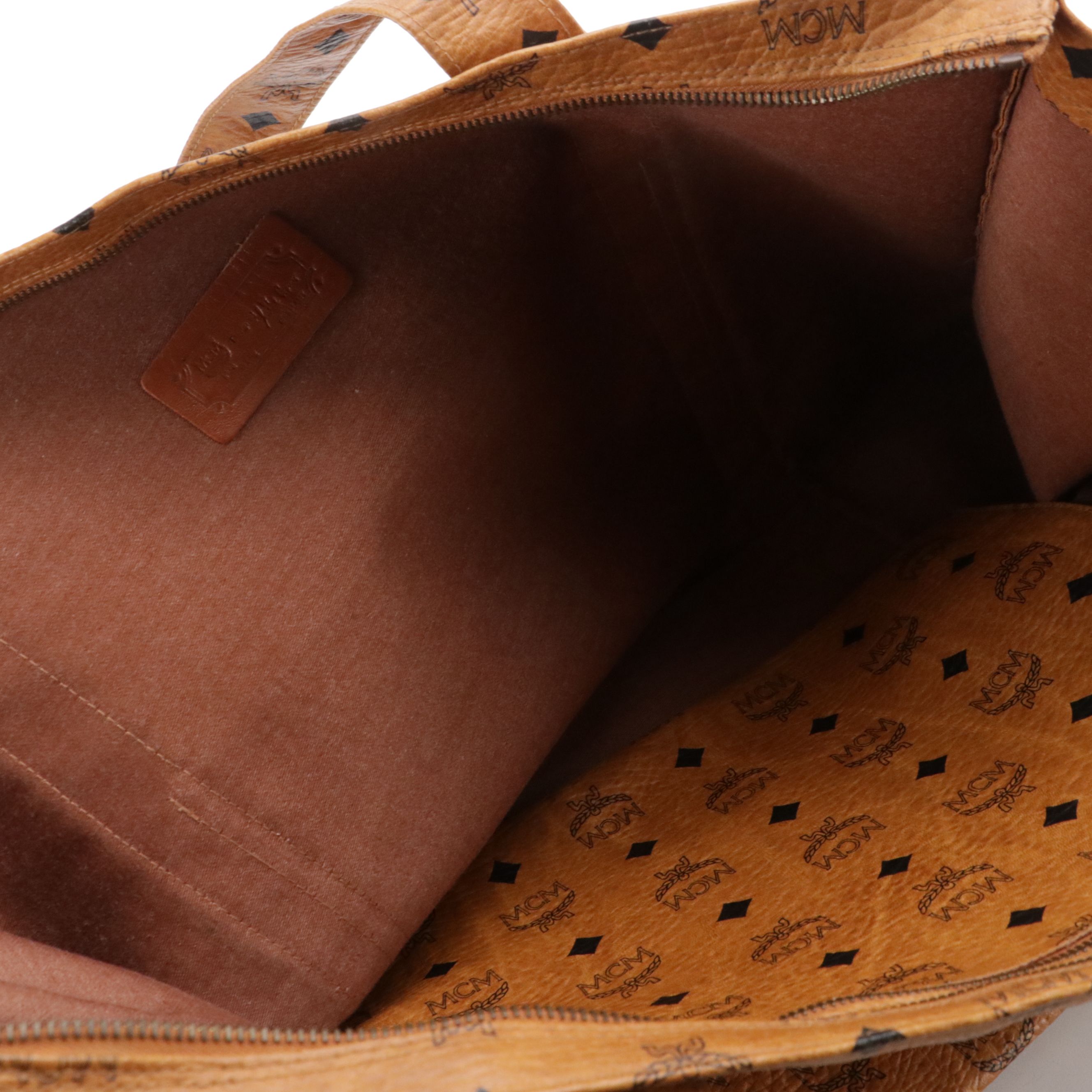 MCM Large Zip Tote Bag in Cognac Visetos Canvas