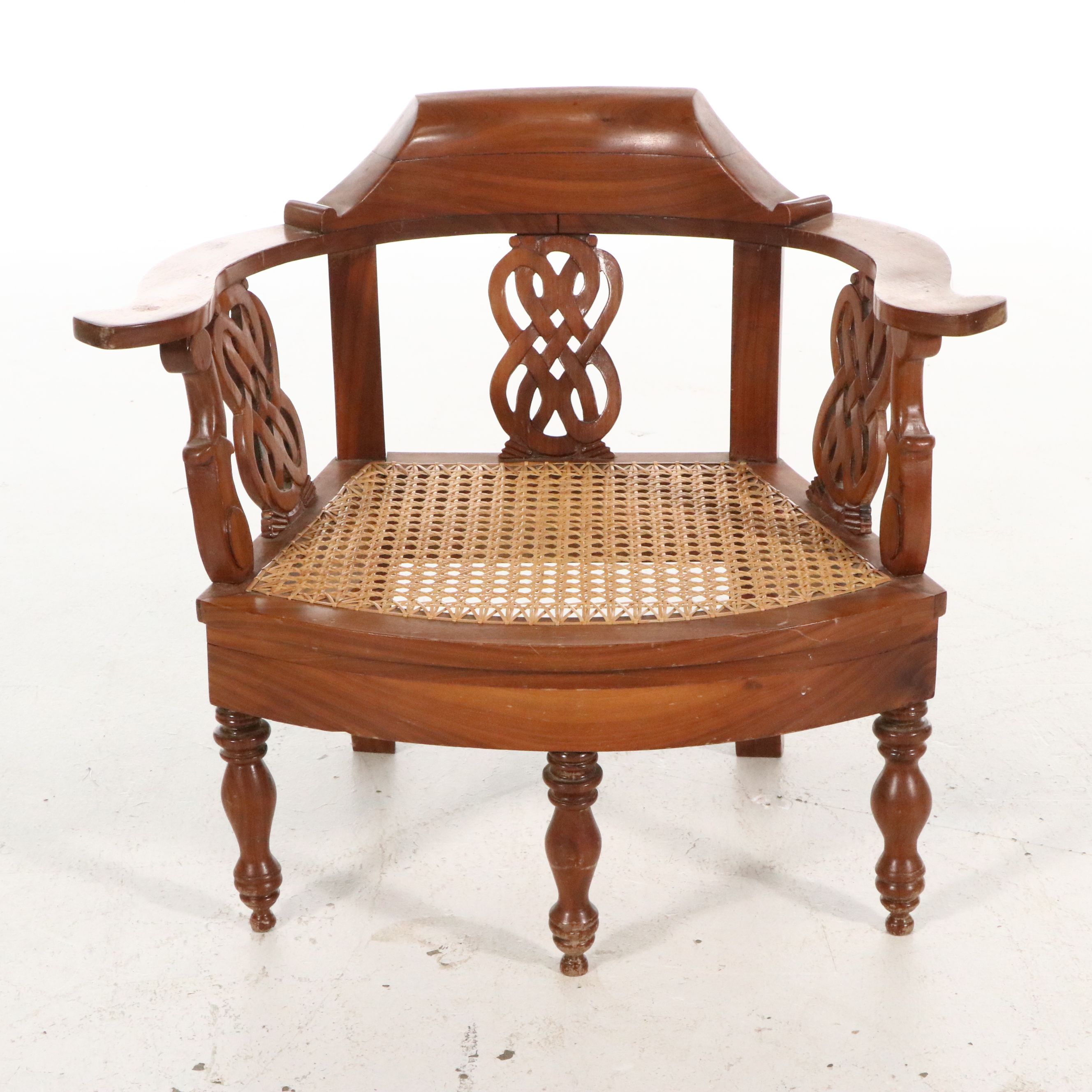 Anglo-Indian Carved Hardwood Burgomaster Chair, Mid to Late 20th Century
