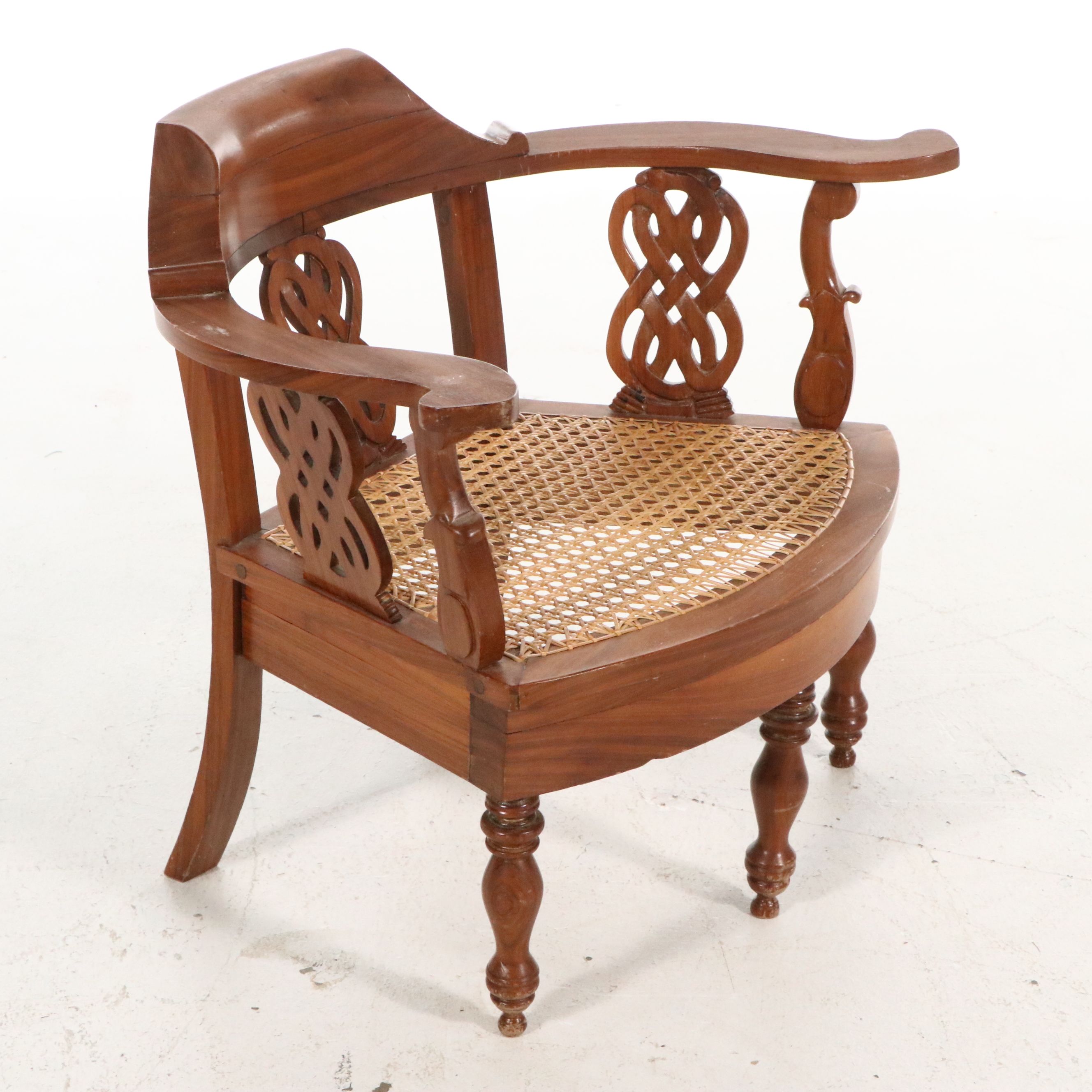 Anglo-Indian Carved Hardwood Burgomaster Chair, Mid to Late 20th Century