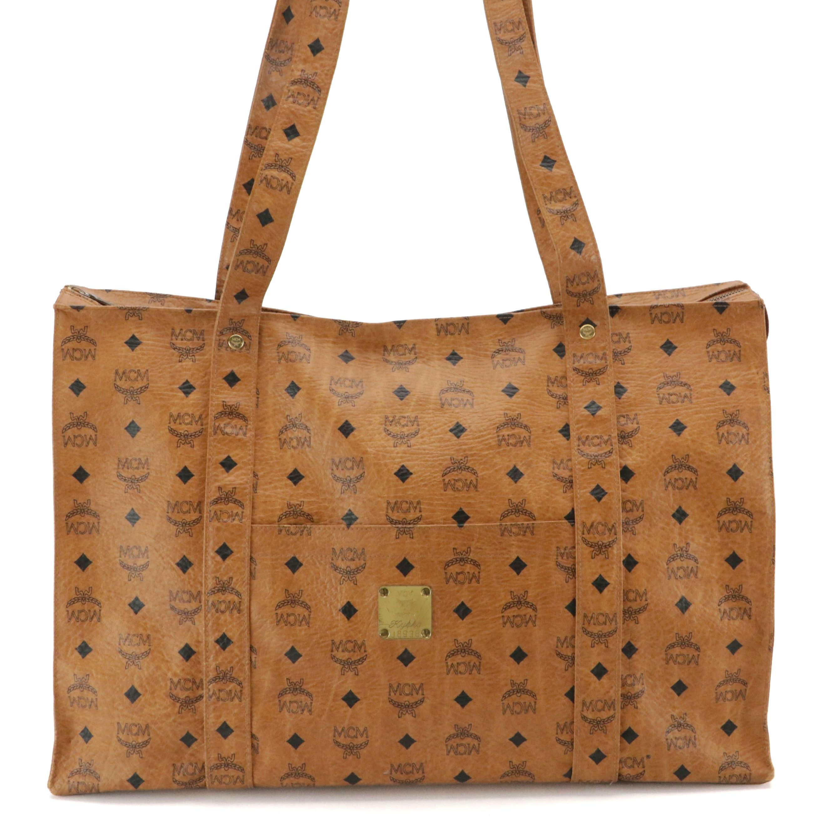 MCM Large Zip Tote Bag in Cognac Visetos Canvas